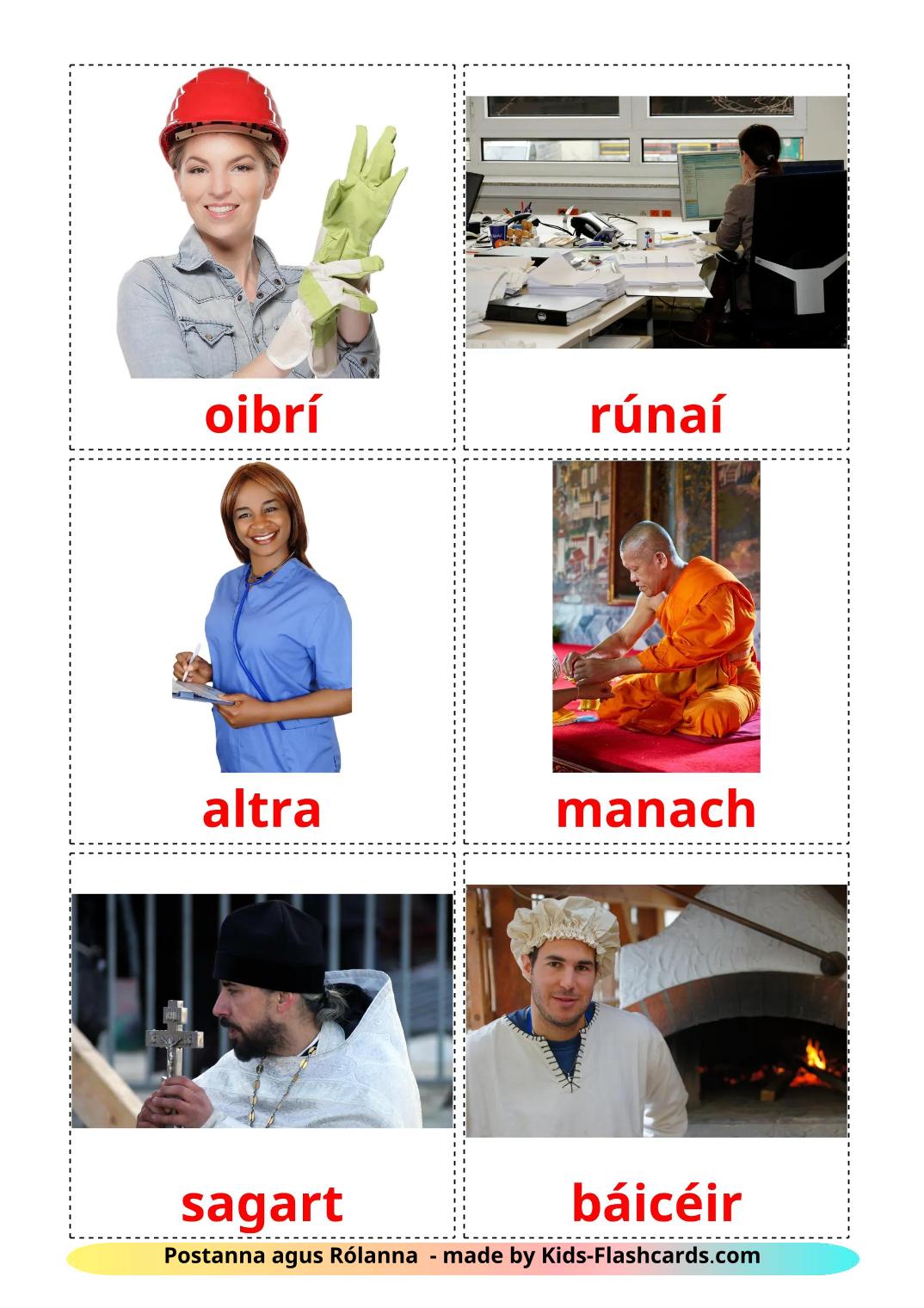 Utförande av yrken - 48 gratis utskrivbara irländska bildkort för barn