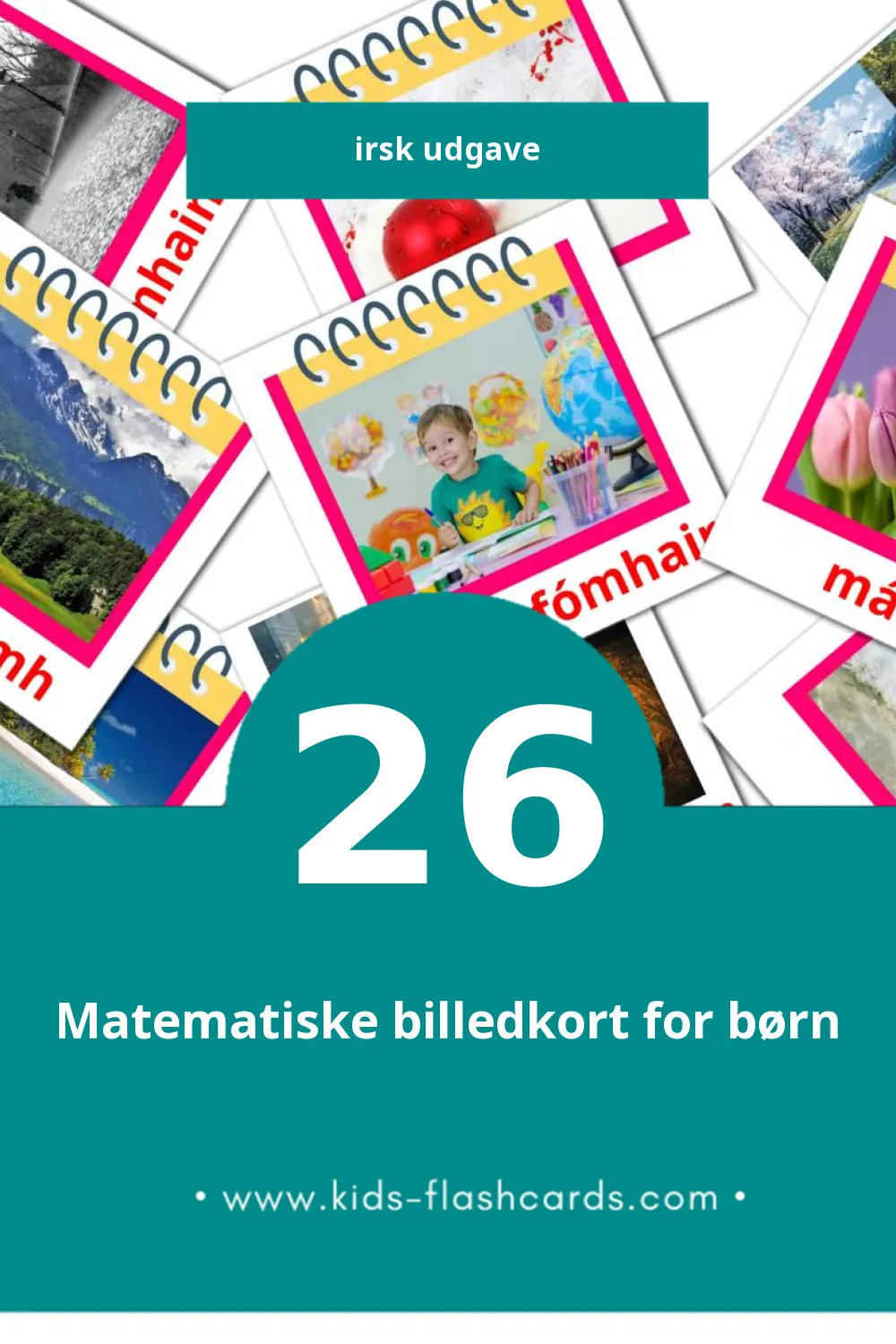 Visuelle billedkort for børn om Féilire til småbørn (26 kort på Irsk)