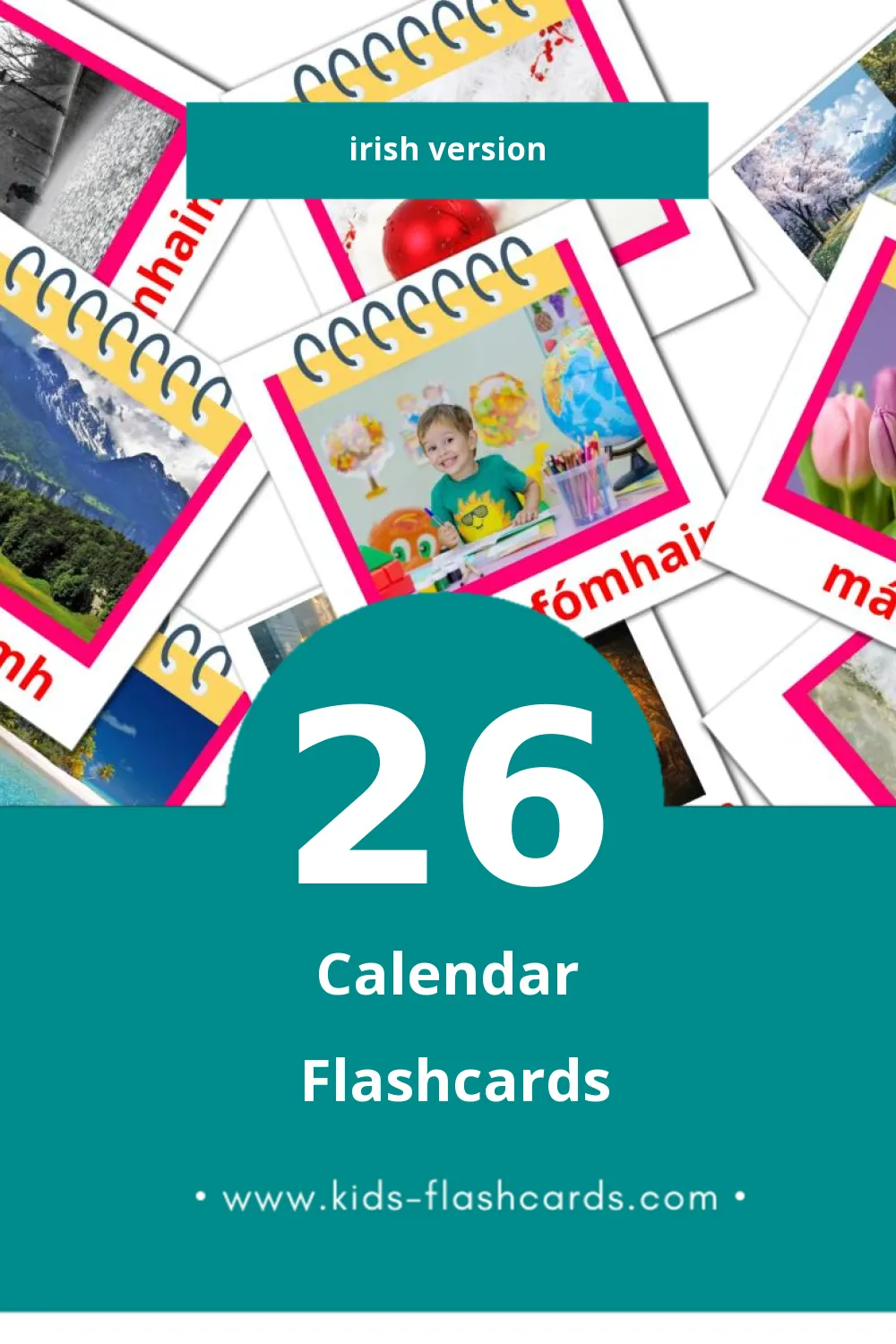 Visual Féilire Flashcards for Toddlers (26 cards in Irish)