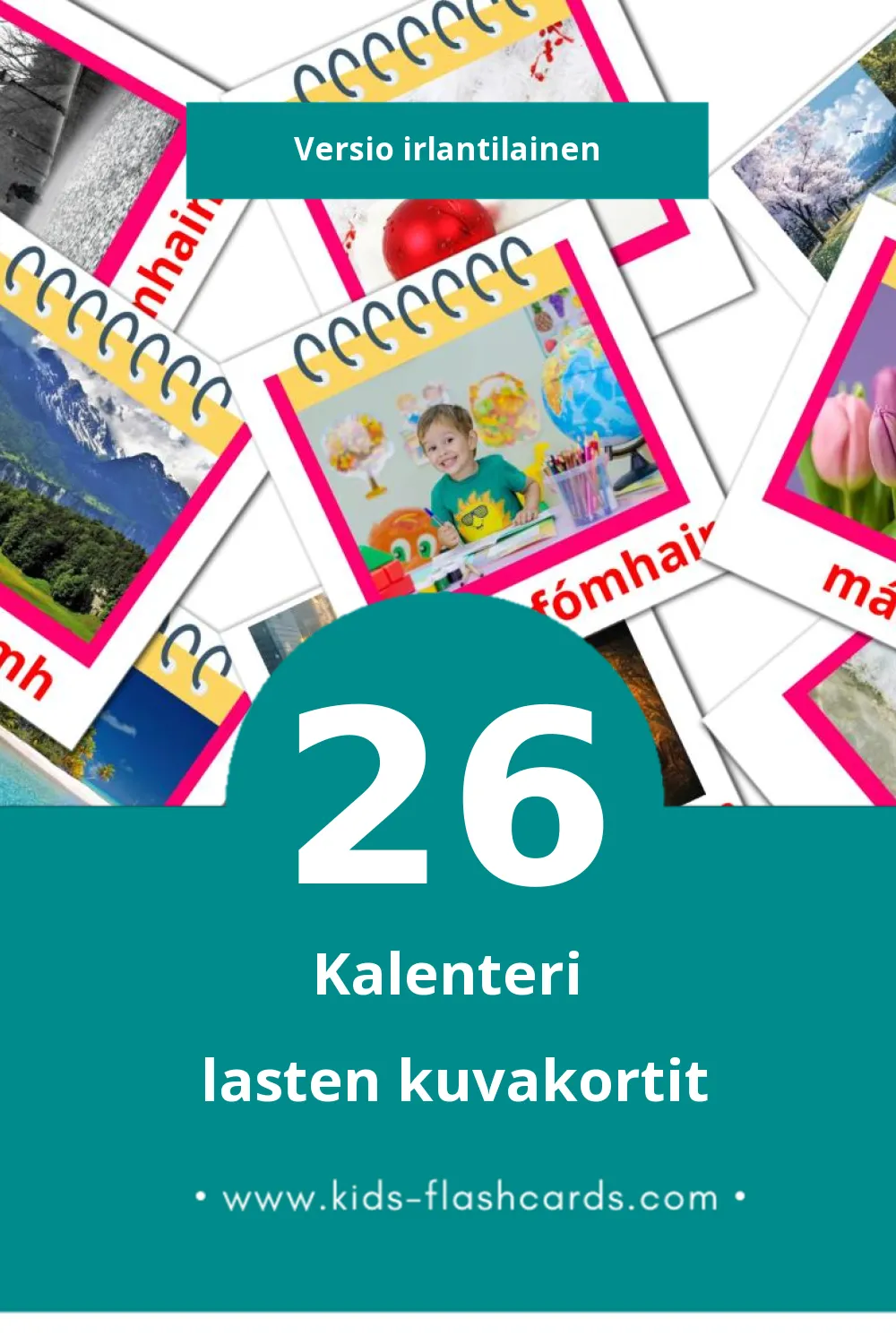 Féilire lasten kuvakortit pikkulapsille (26 korttia Irlantilaiseksi)