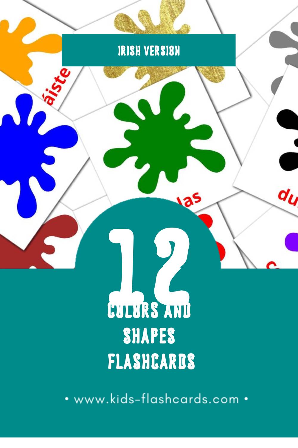 Visual dathanna agus cruthanna Flashcards for Toddlers (12 cards in Irish)