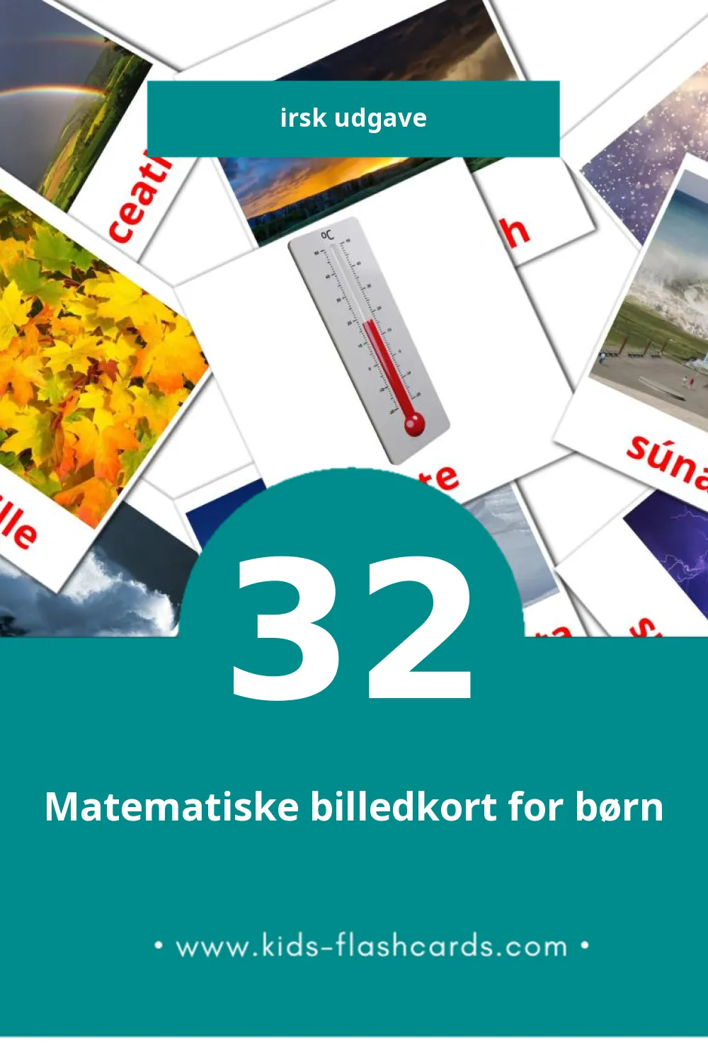Visuelle billedkort for børn om Nádúr til småbørn (32 kort på Irsk)