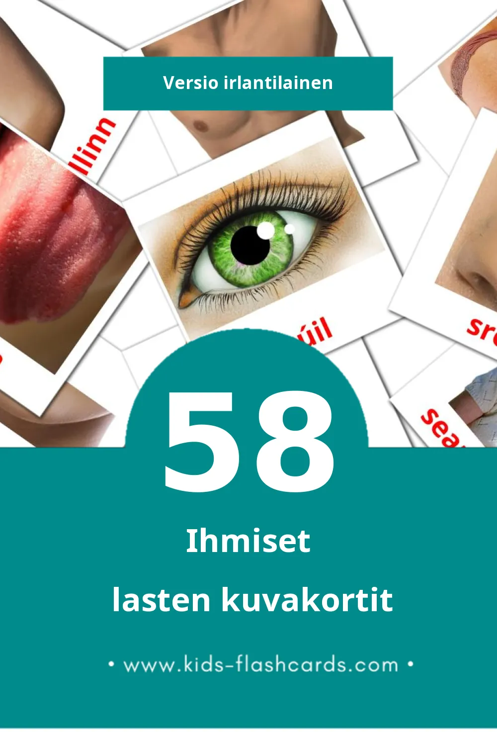 Daoine lasten kuvakortit pikkulapsille (58 korttia Irlantilaiseksi)