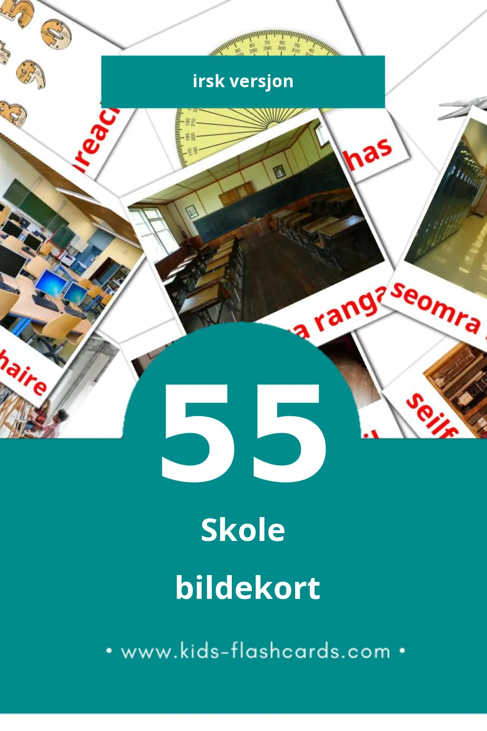 Visuelle Ar Scoil bildekort for småbarn (55 kort på Irsk)