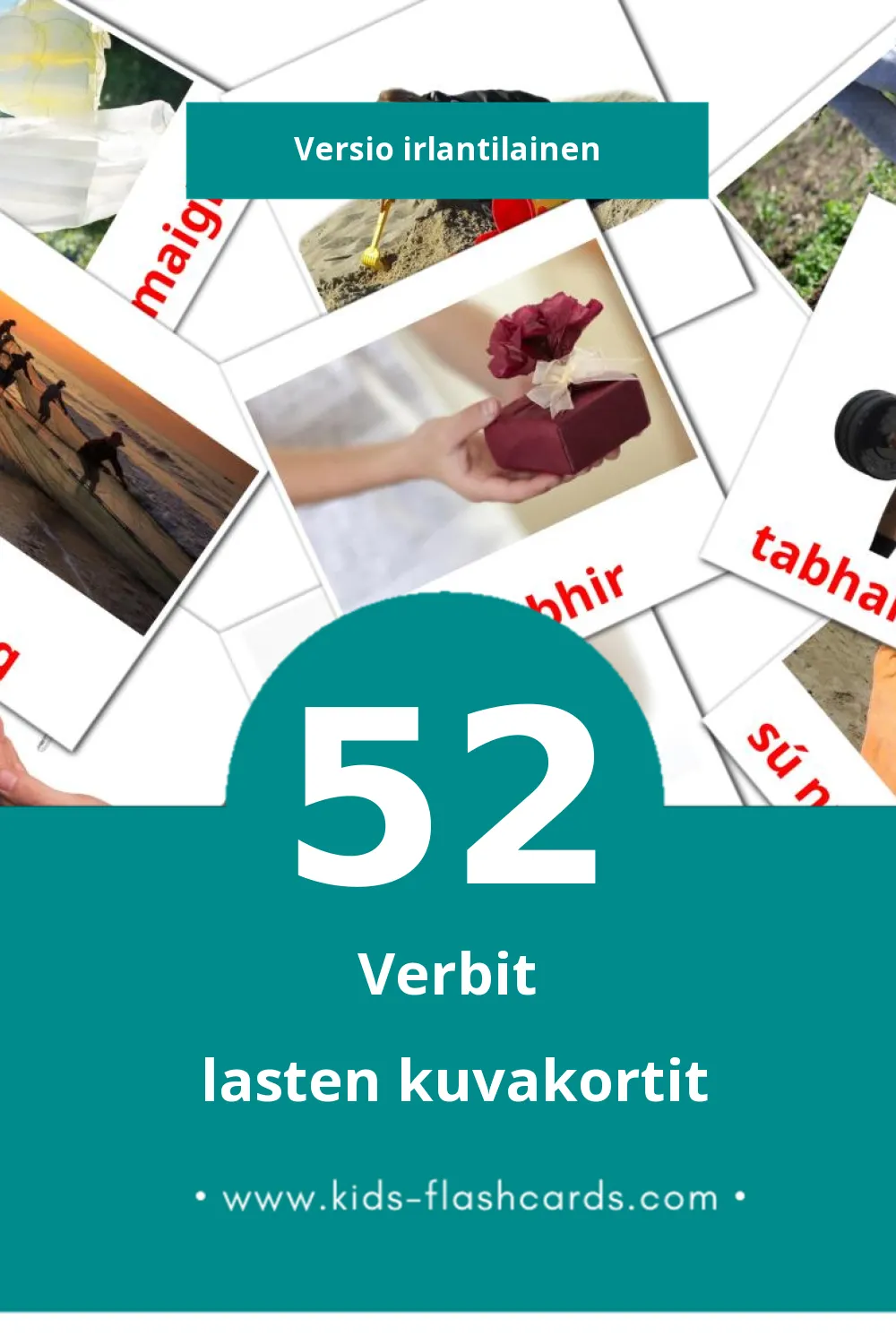 Briathra lasten kuvakortit pikkulapsille (52 korttia Irlantilaiseksi)