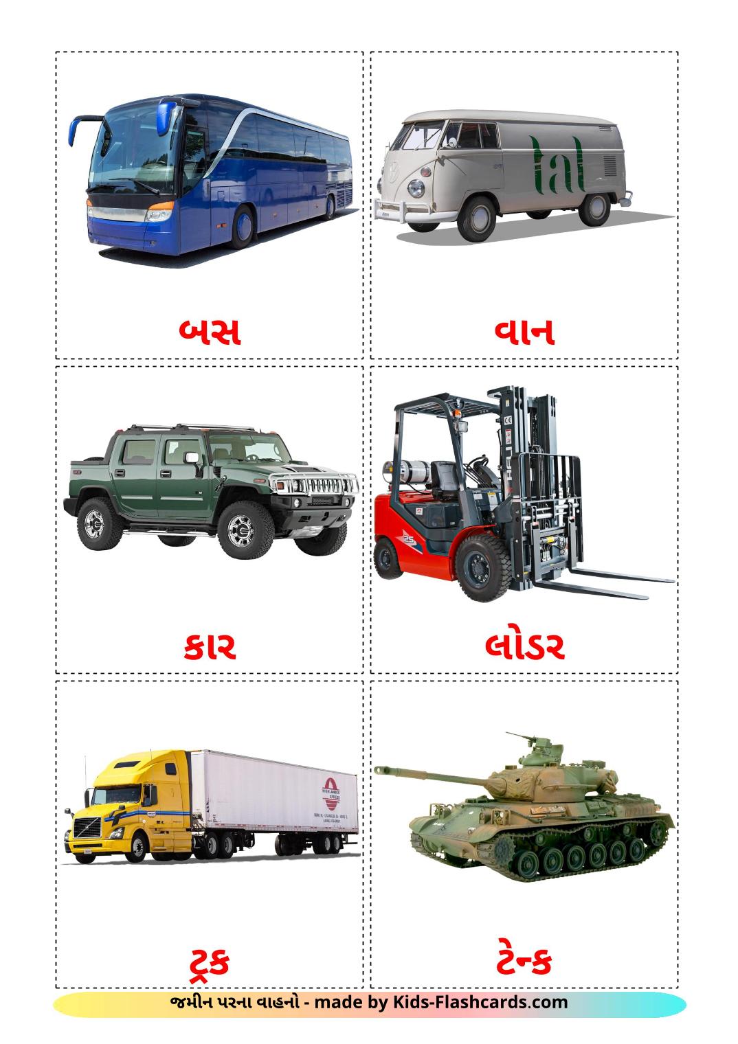 Fahrzeuge - 27 kostenlose, druckbare Gujarati Flashcards 