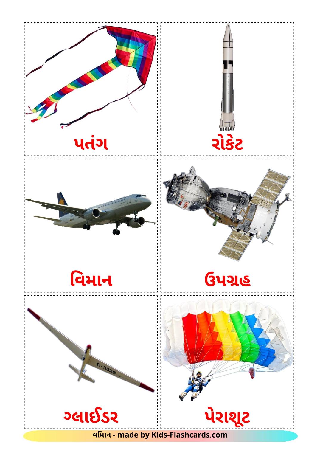 Flugzeuge - 14 kostenlose, druckbare Gujarati Flashcards 