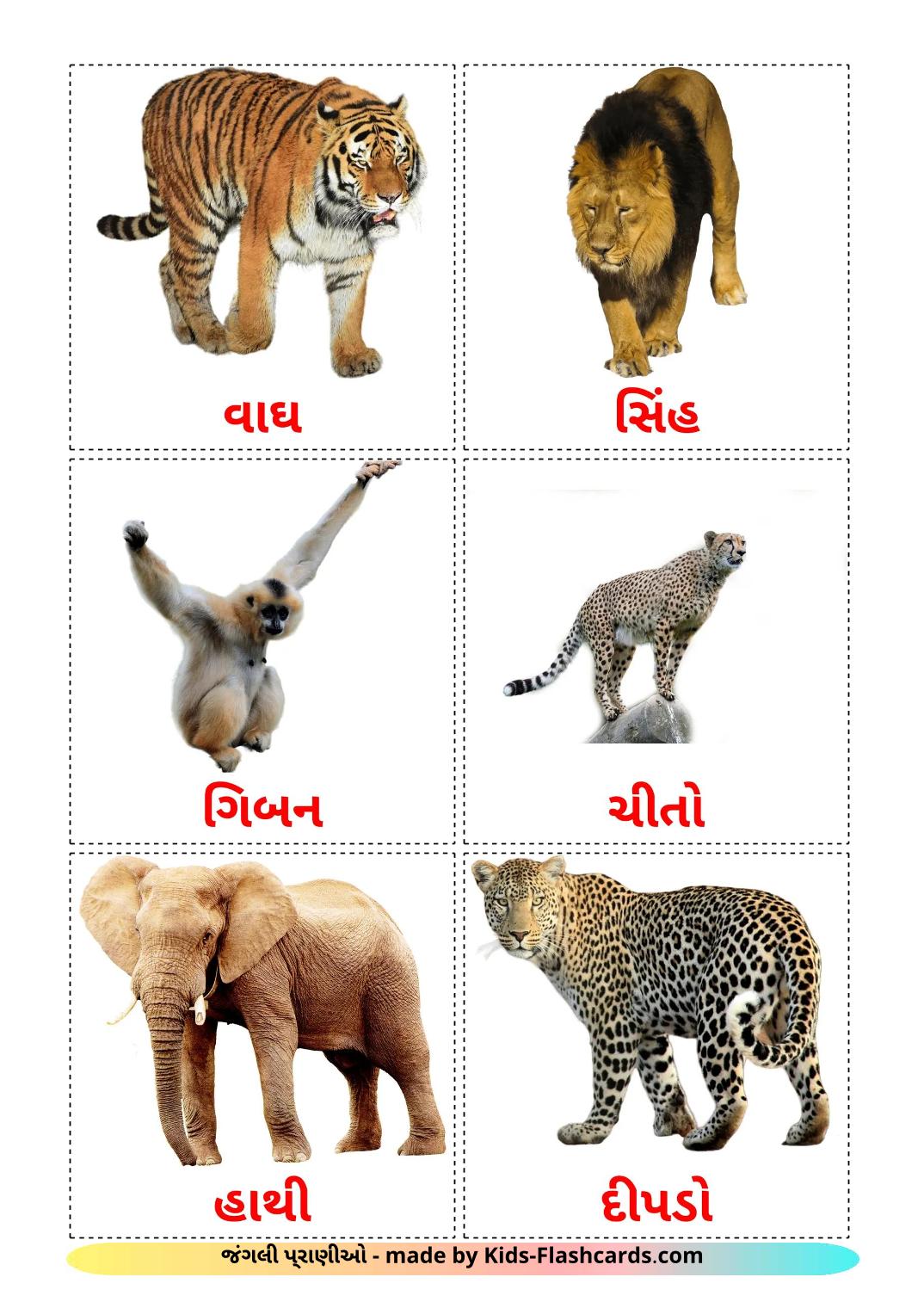 Jungle dieren - 22 gratis printbare gujaratie kaarten