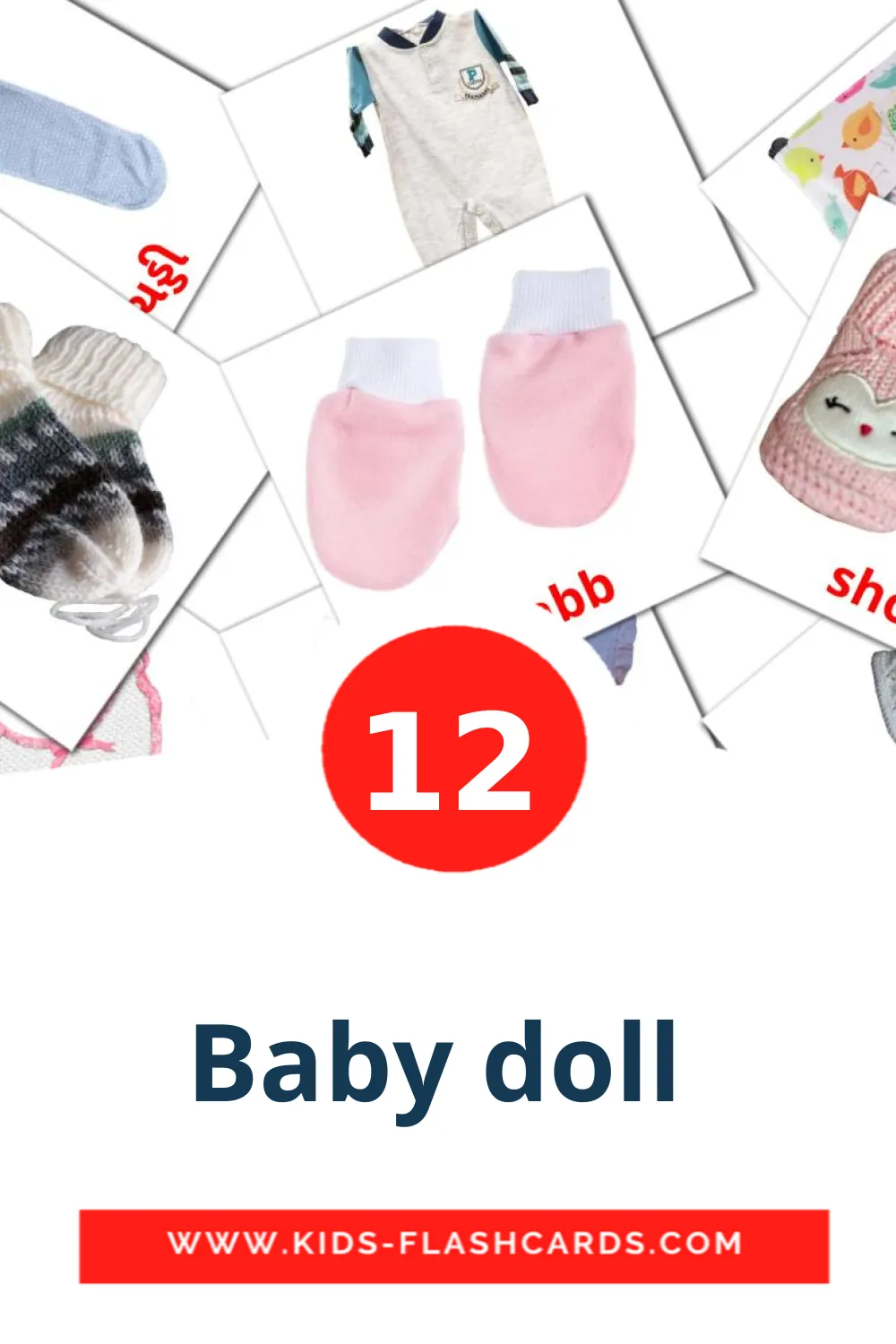12 Baby doll  lasten kuvakortti päiväkodille gujaratiksi