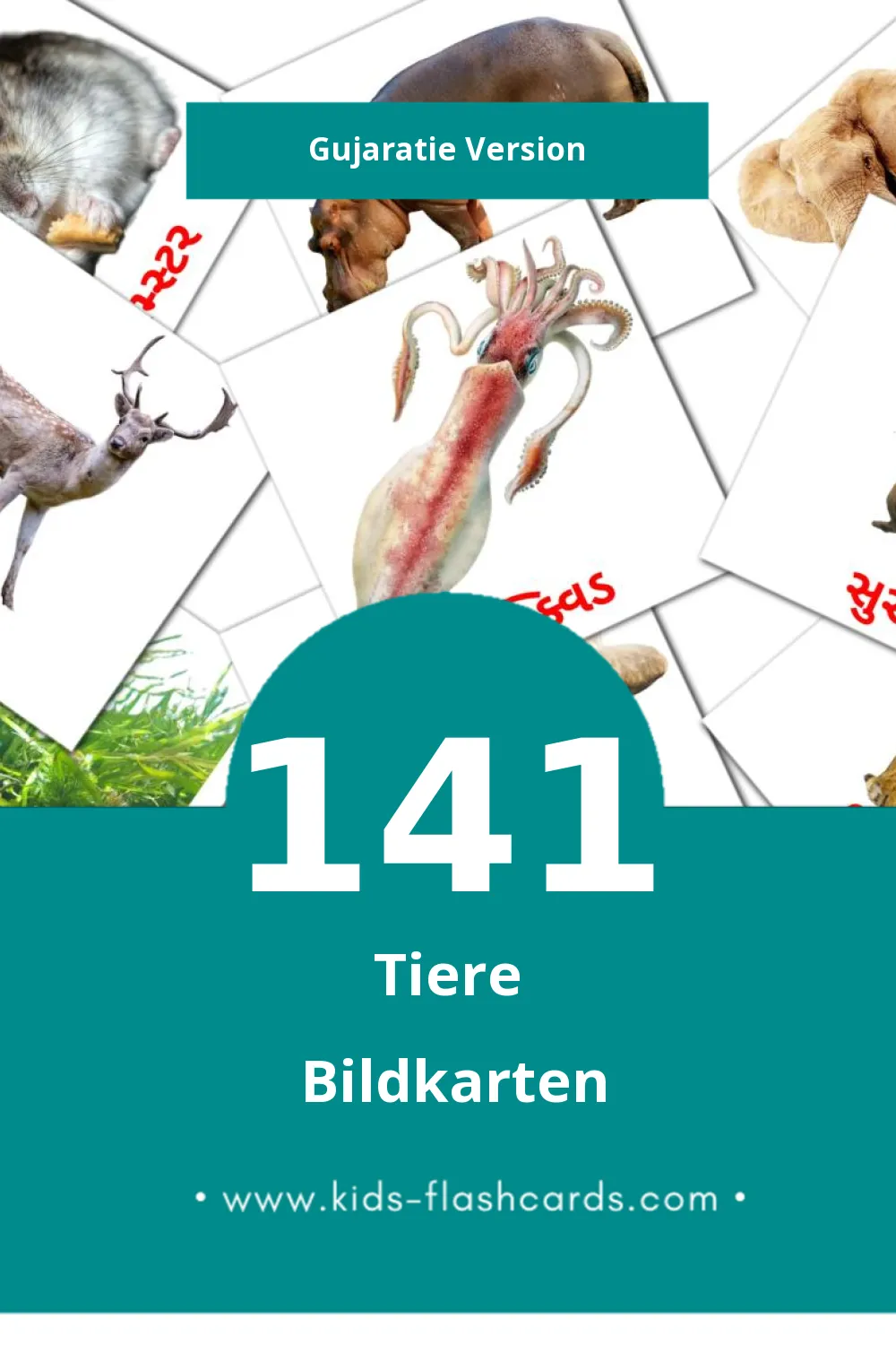 Visual પ્રાણીઓ Flashcards für Kleinkinder (141 Karten in Gujarati)