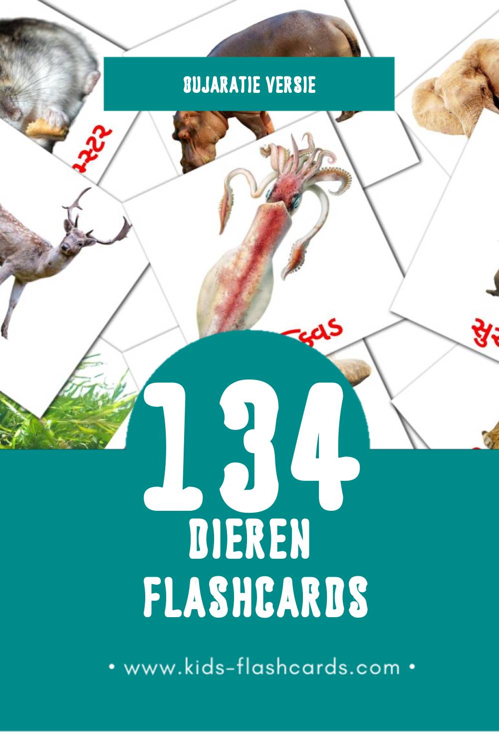 Visuele પ્રાણીઓ Flashcards voor Kleuters (134 kaarten in het Gujarati)
