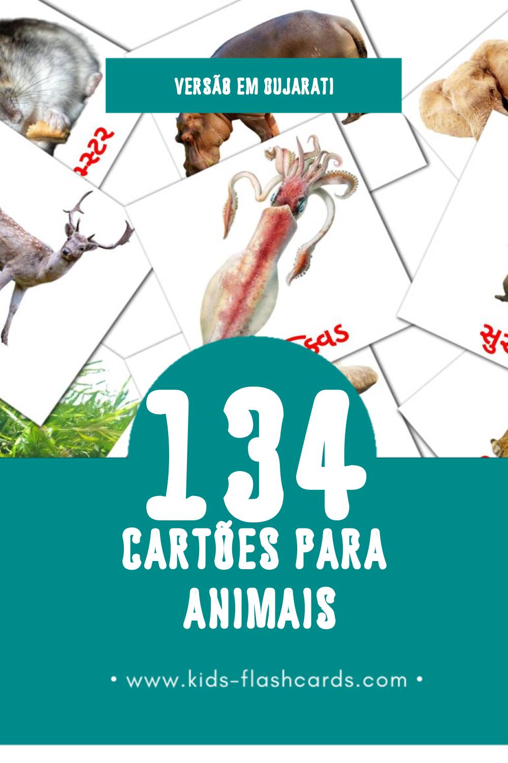 Flashcards de પ્રાણીઓ Visuais para Toddlers (134 cartões em Gujarati)