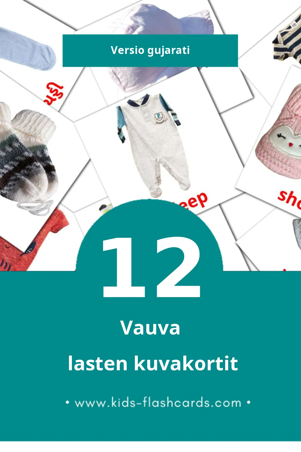 Baby lasten kuvakortit pikkulapsille (12 korttia Gujaratiksi)