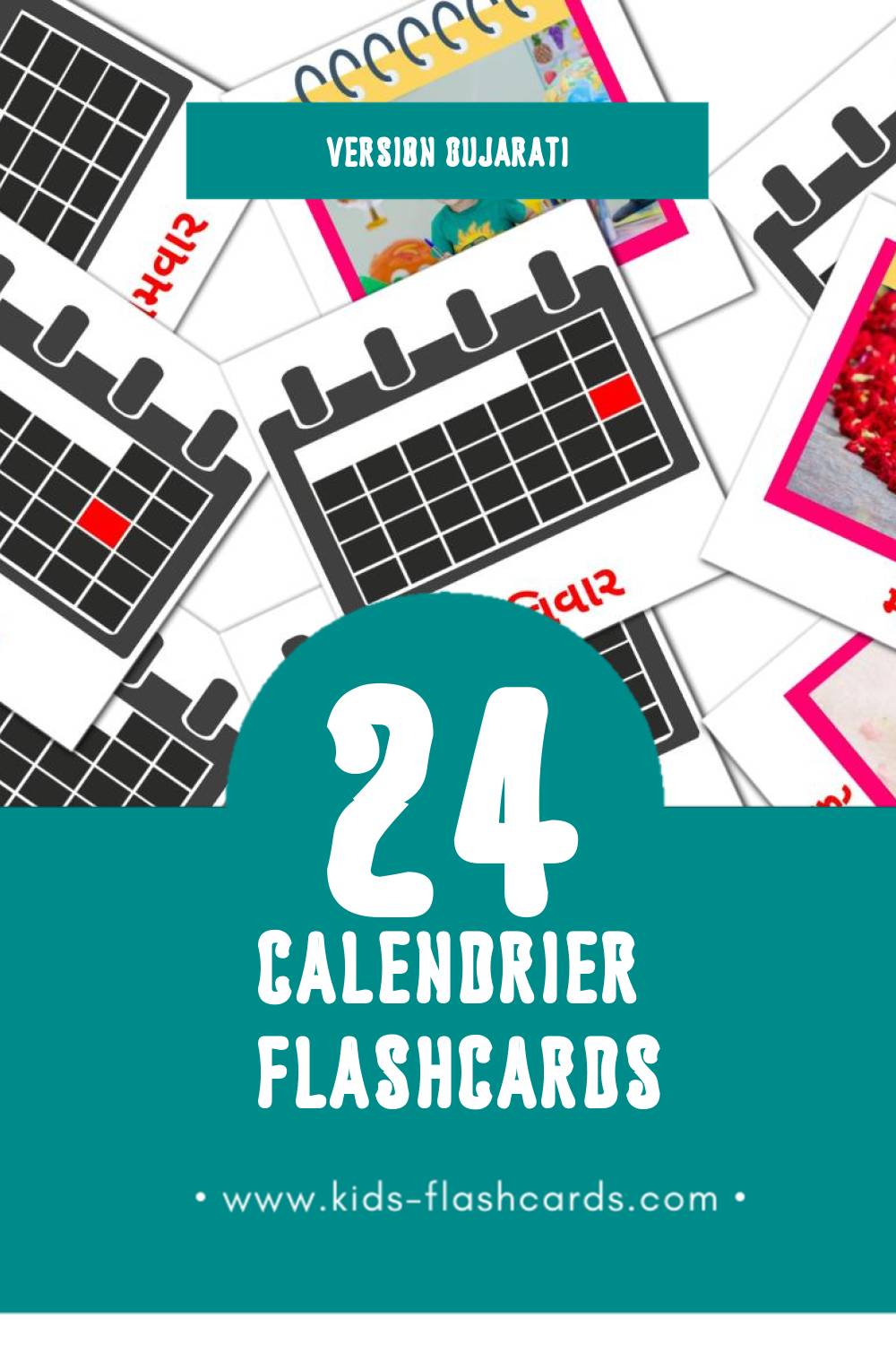 Flashcards Visual કેલેન્ડર pour les tout-petits (24 cartes en Gujarati)
