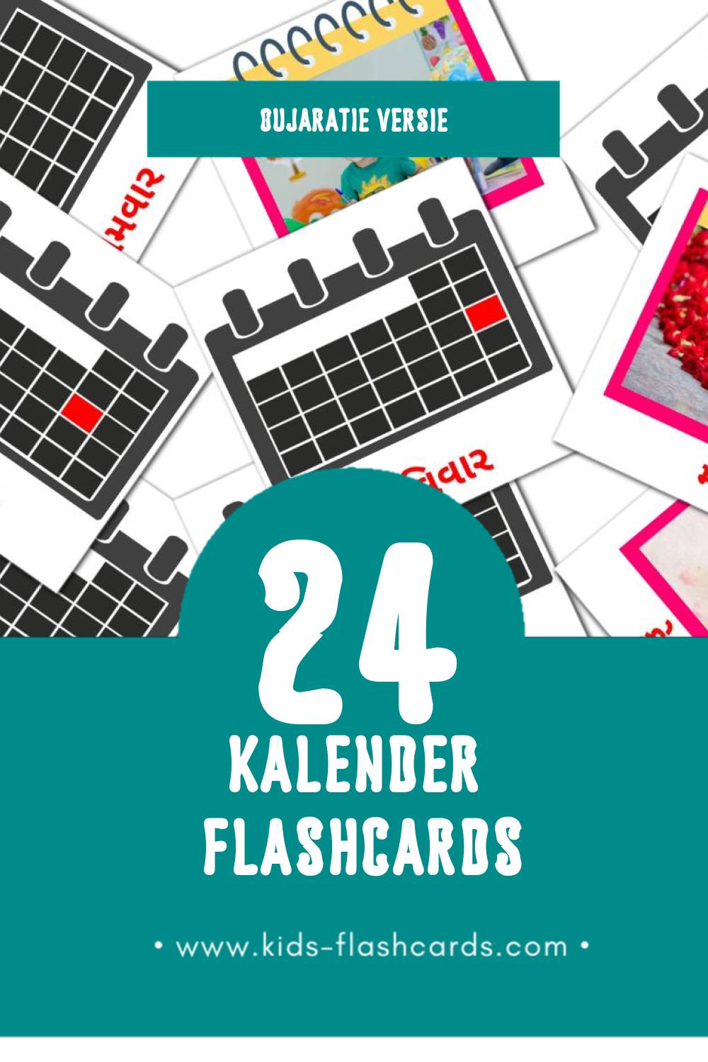 Visuele કેલેન્ડર Flashcards voor Kleuters (24 kaarten in het Gujarati)