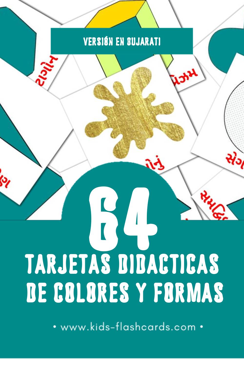 Tarjetas visuales de રંગો અને આકાર para niños pequeños (64 tarjetas en Gujarati)