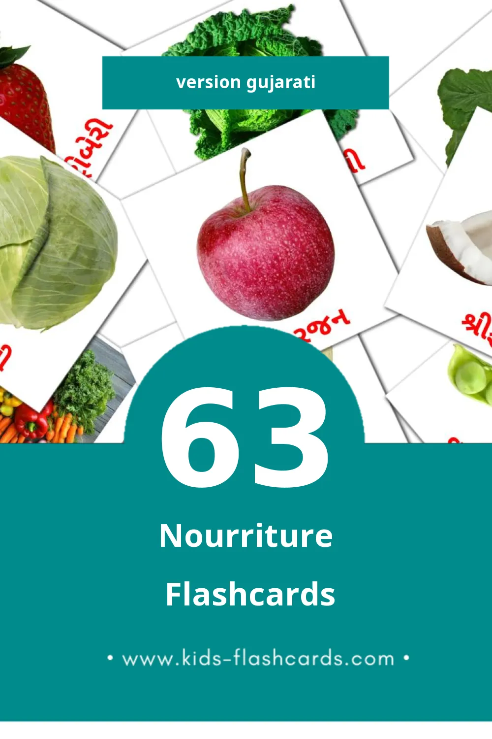 Flashcards Visual ખોરાક pour les tout-petits (63 cartes en Gujarati)