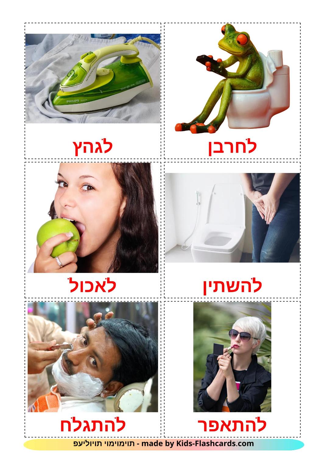 Routine verbs - 34 Free Printable hebrew Flashcards 