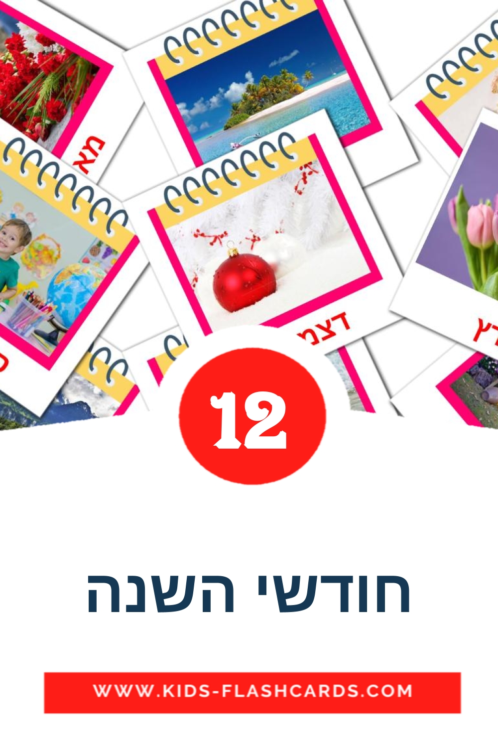 12 חודשי השנה Picture Cards for Kindergarden in hebrew