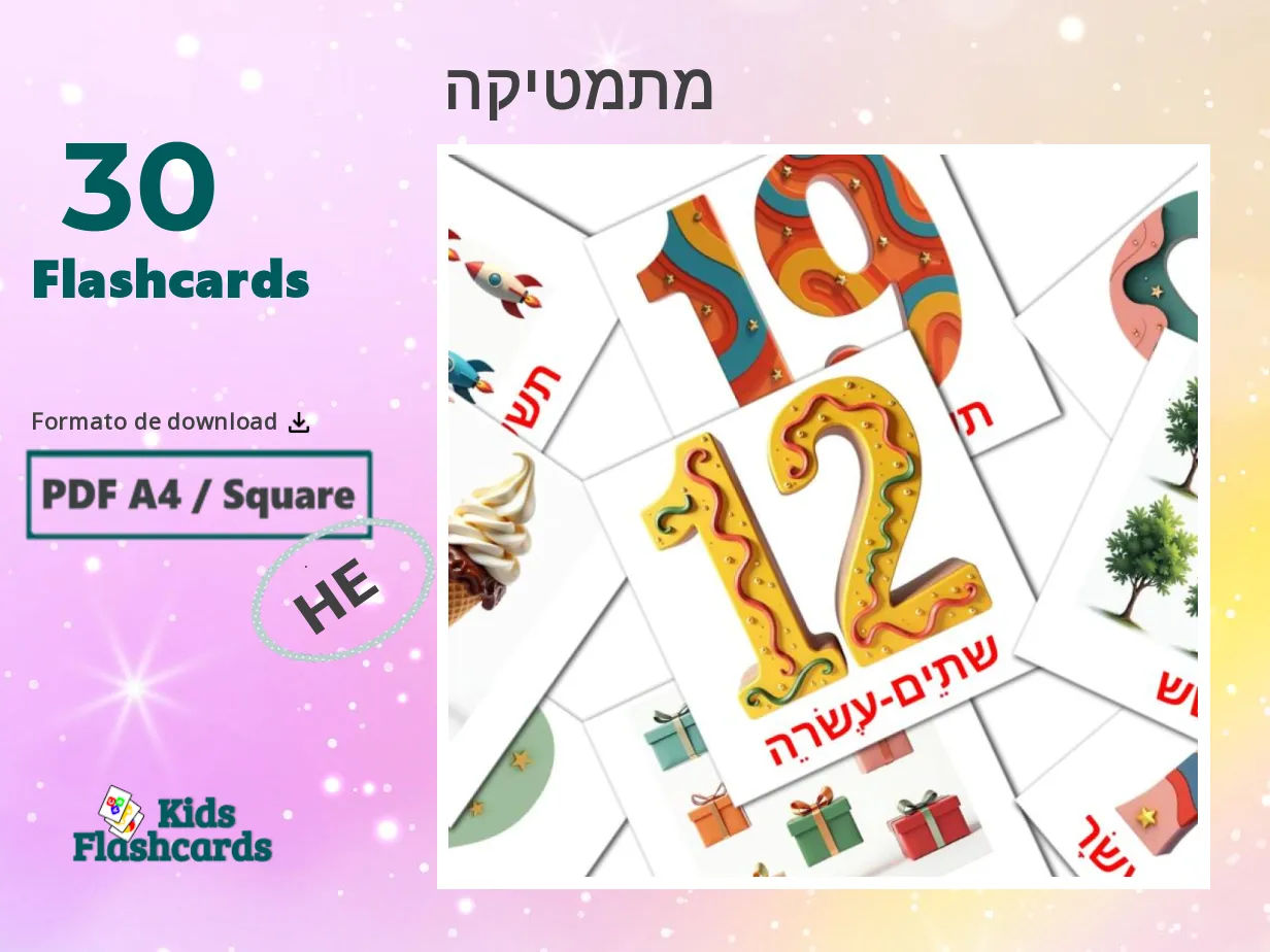 Math Class Hebrew 30 Flashcards de Matemática GRÁTIS em Hebraico | 4 PDFs imprimíveis