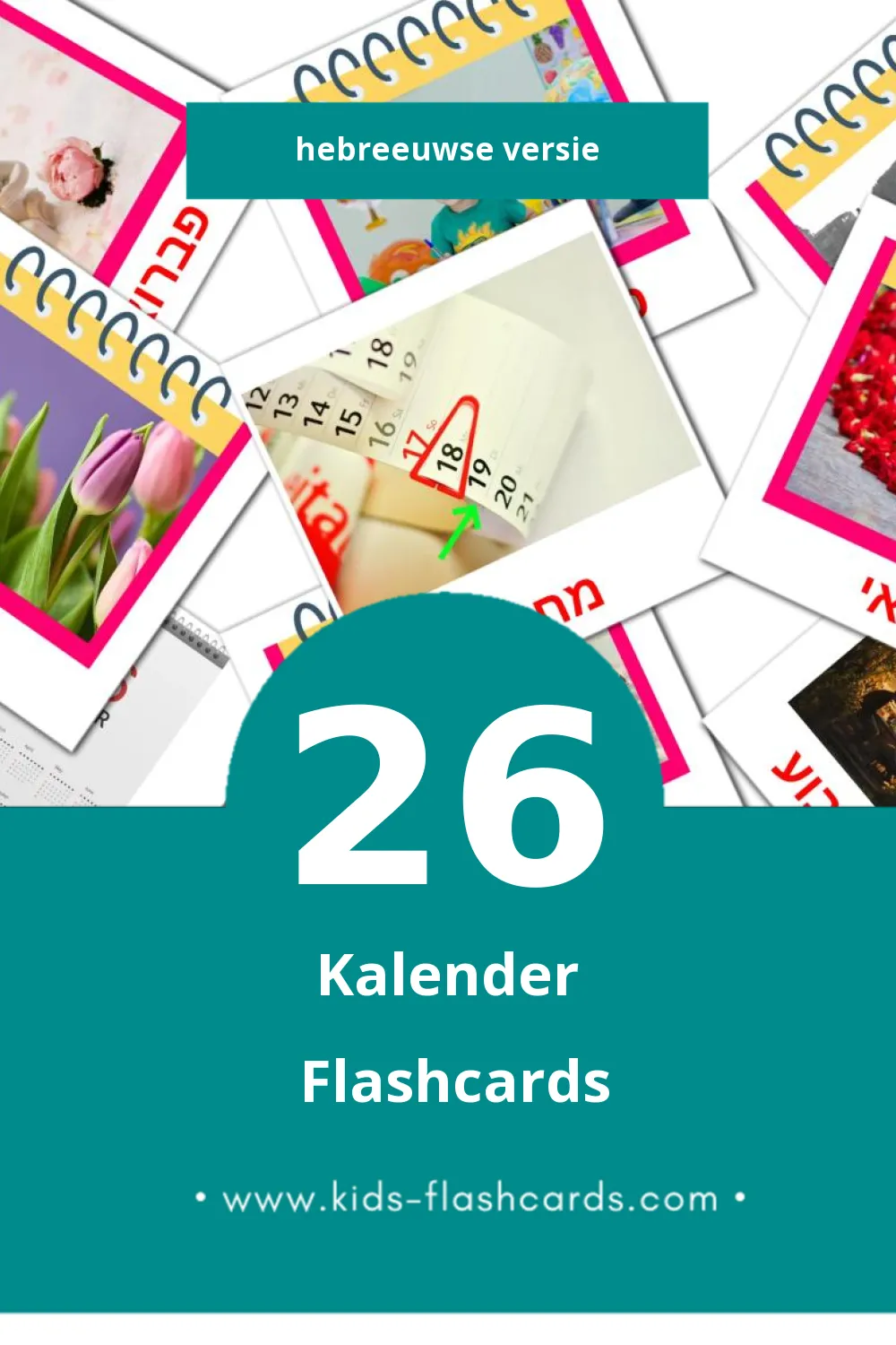 Visuele לוּחַ שָׁנָה Flashcards voor Kleuters (26 kaarten in het Hebreeuws)