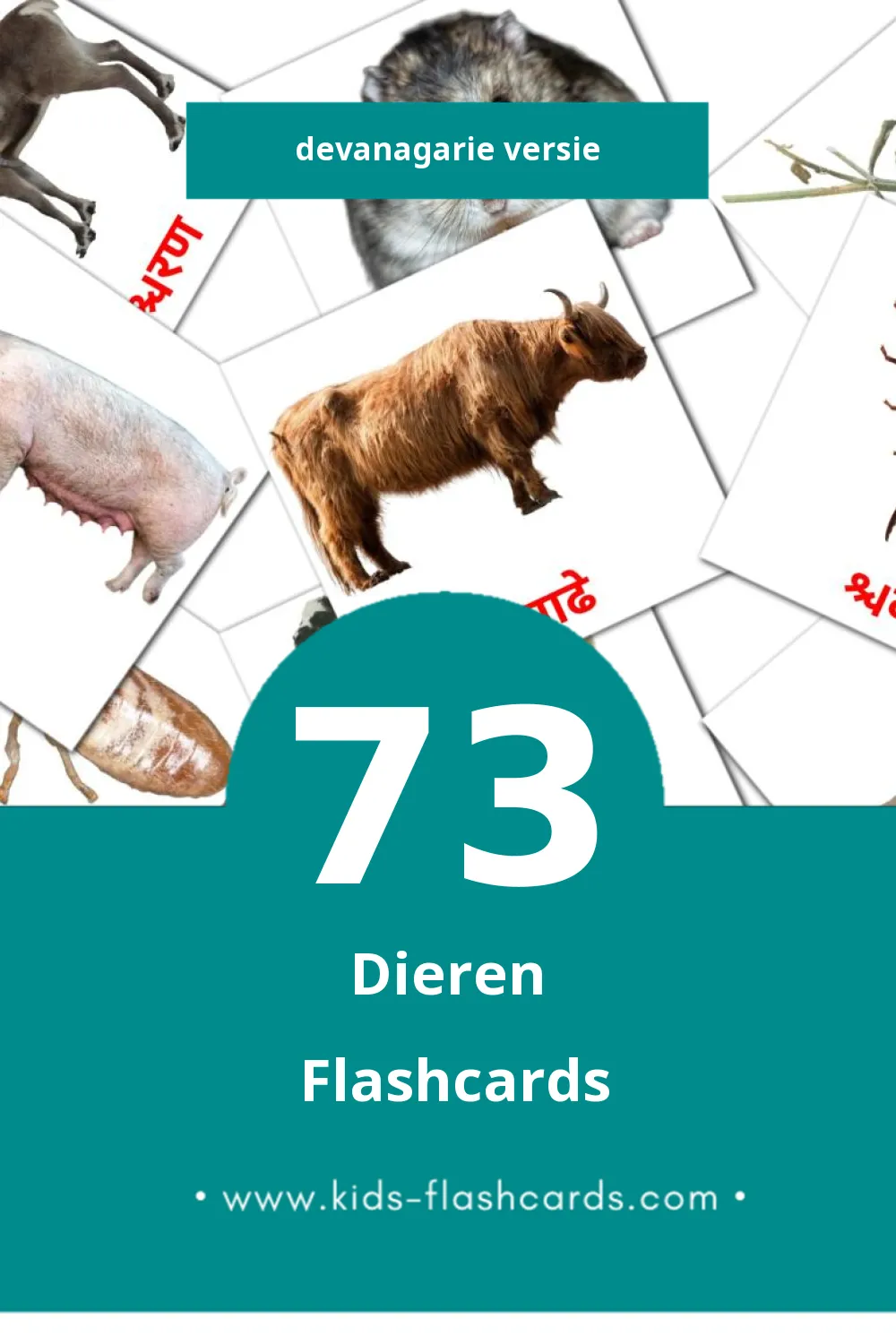 Visuele जानवर Flashcards voor Kleuters (73 kaarten in het Devanagari)