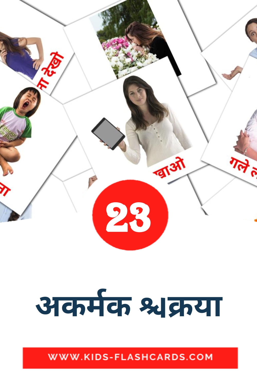 23 cartes illustrées de अकर्मक क्रिया pour la maternelle en hindi