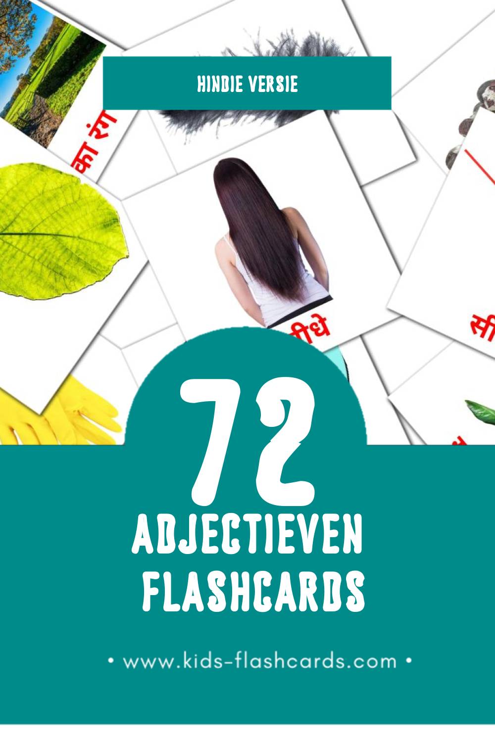 Visuele विशेषण Flashcards voor Kleuters (72 kaarten in het Hindi)