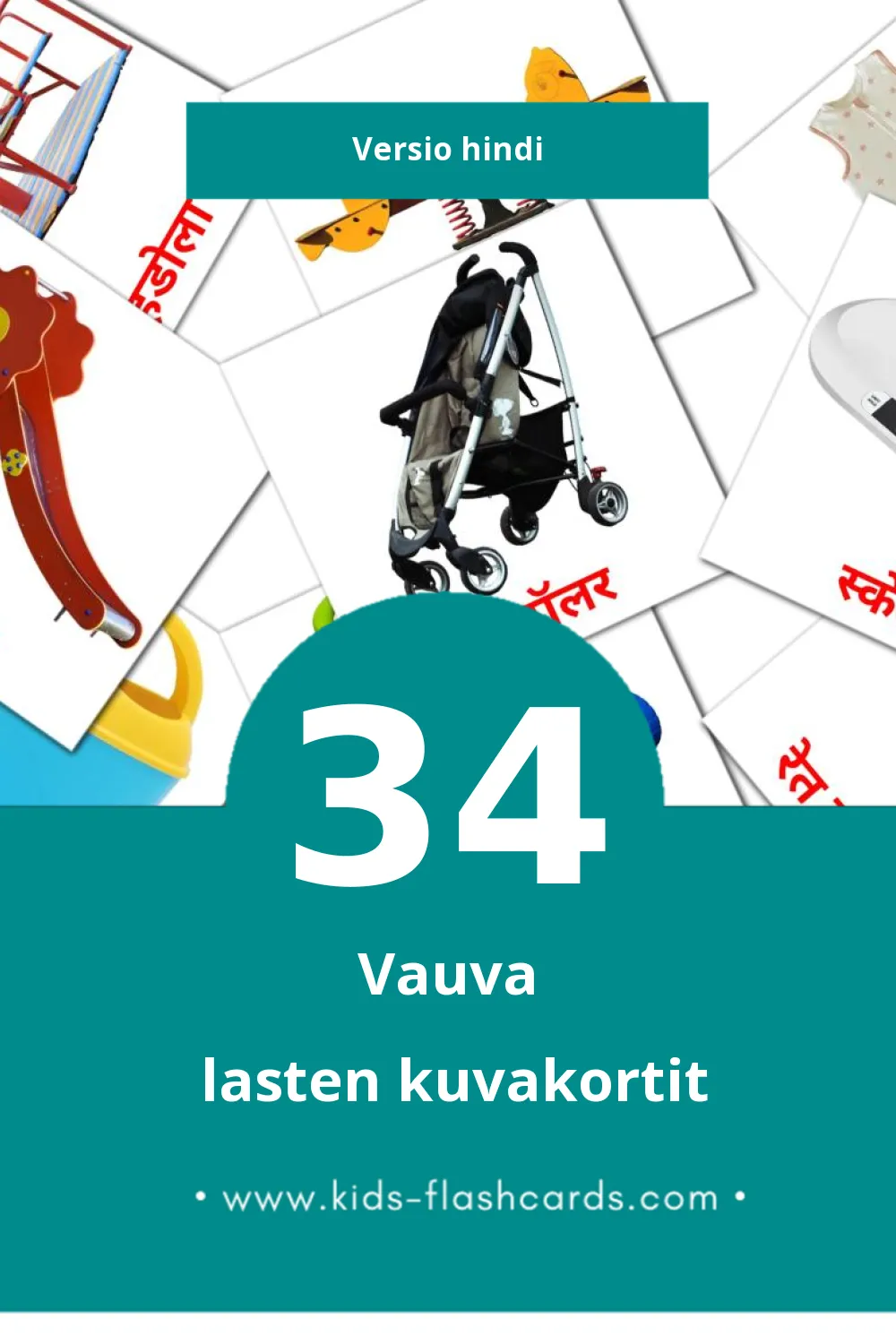 बच्चा  lasten kuvakortit pikkulapsille (34 korttia Hindiksi)