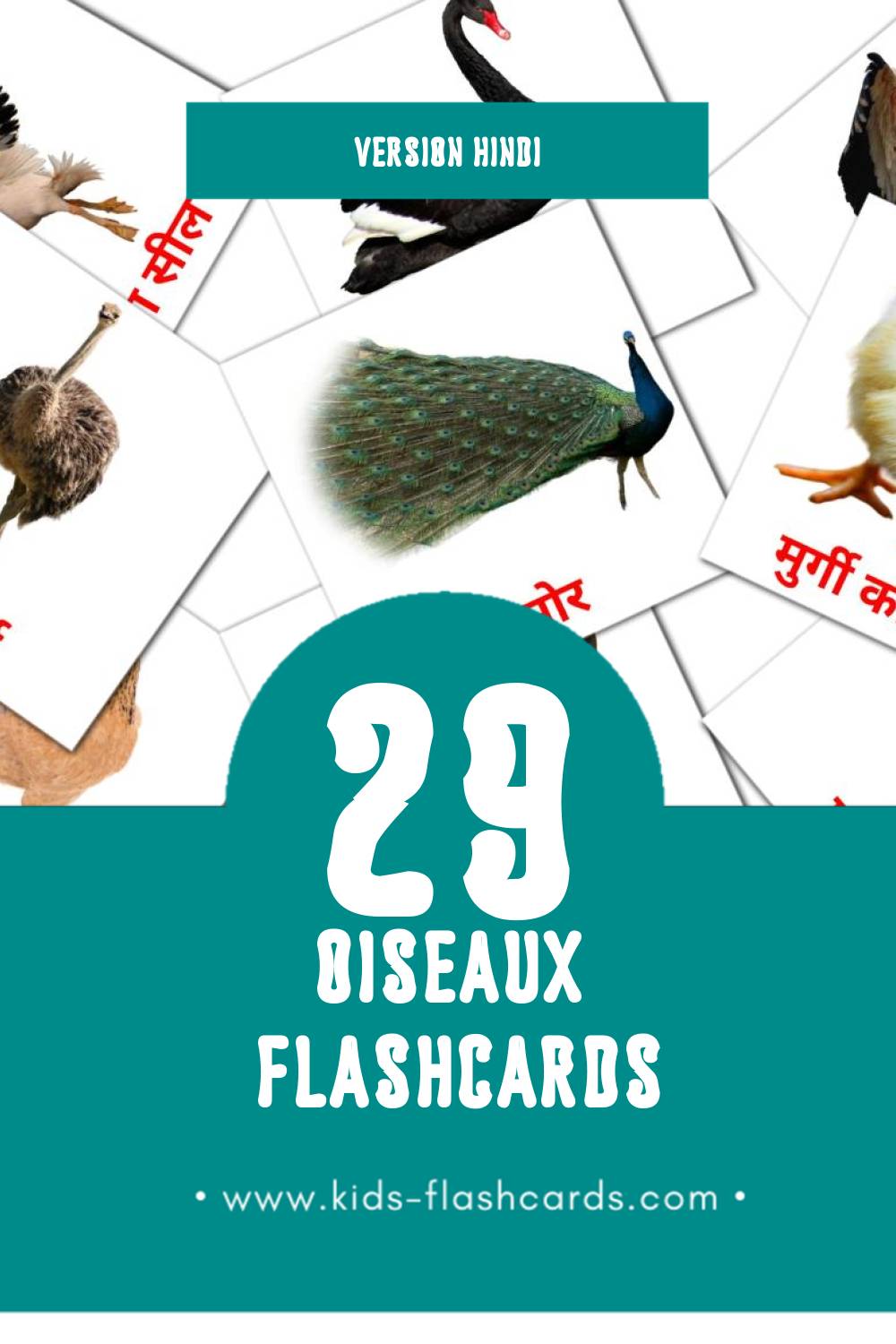 Flashcards Visual पक्षी pour les tout-petits (29 cartes en Hindi)