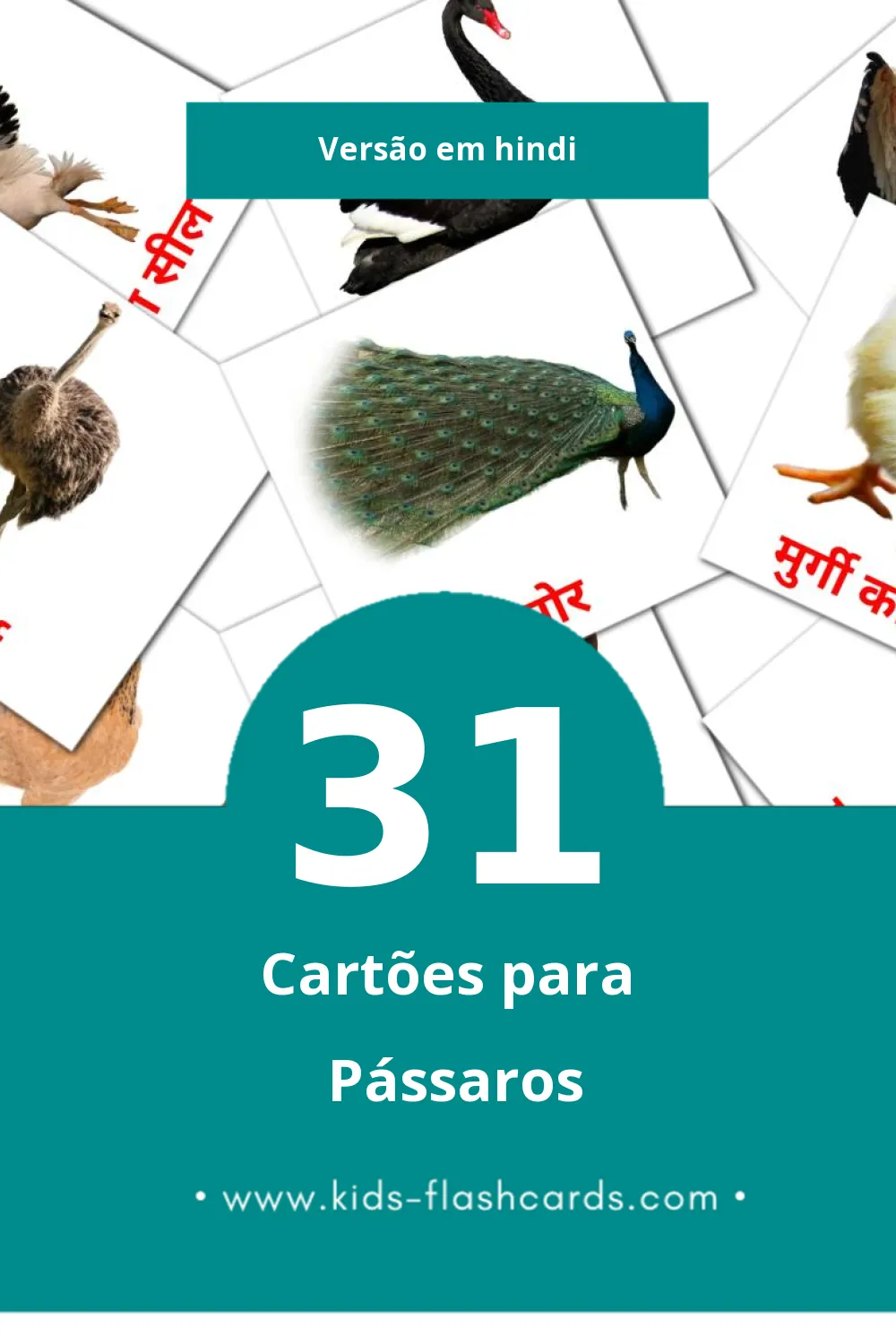 Flashcards de पक्षी Visuais para Toddlers (31 cartões em Hindi)