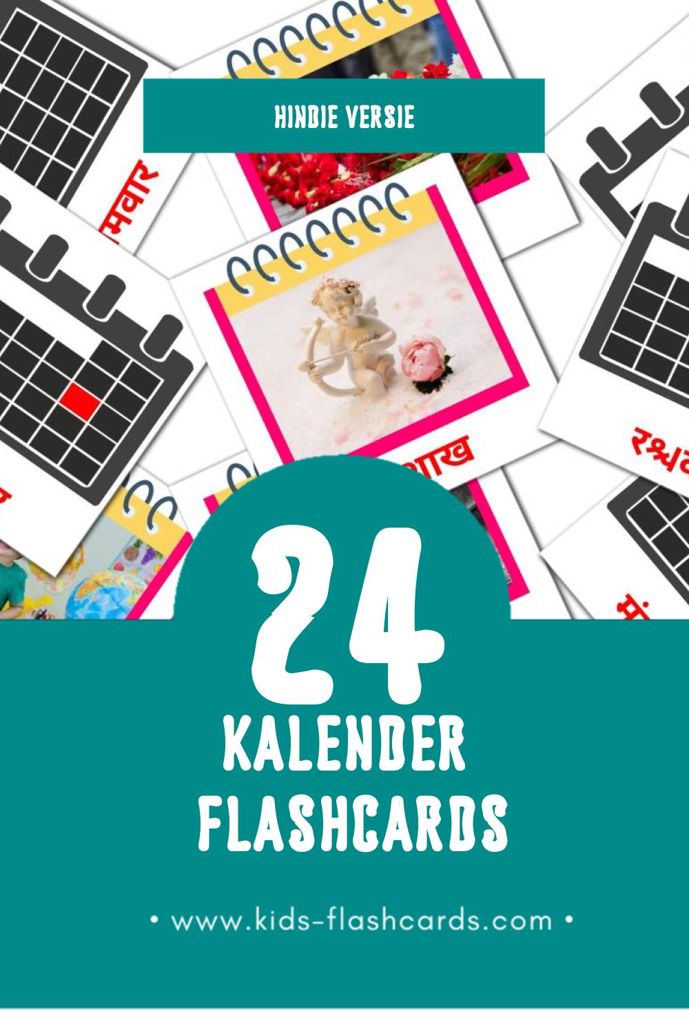 Visuele  पंचांग Flashcards voor Kleuters (24 kaarten in het Hindi)