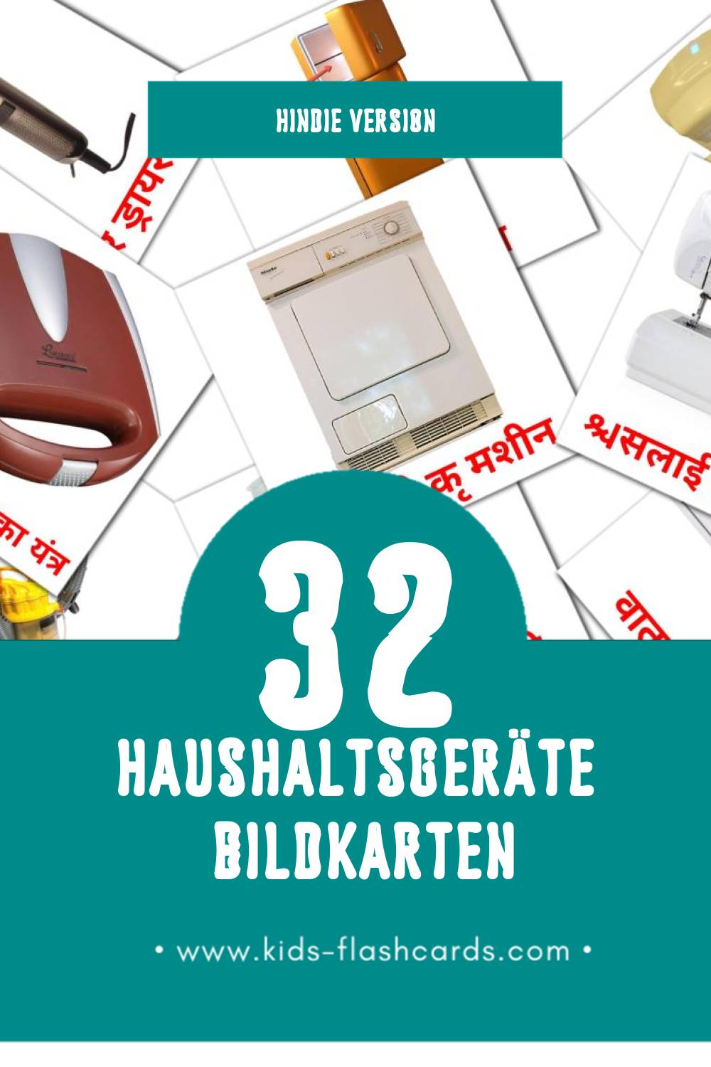 Visual घरेलू उपकरण Flashcards für Kleinkinder (32 Karten in Hindi)