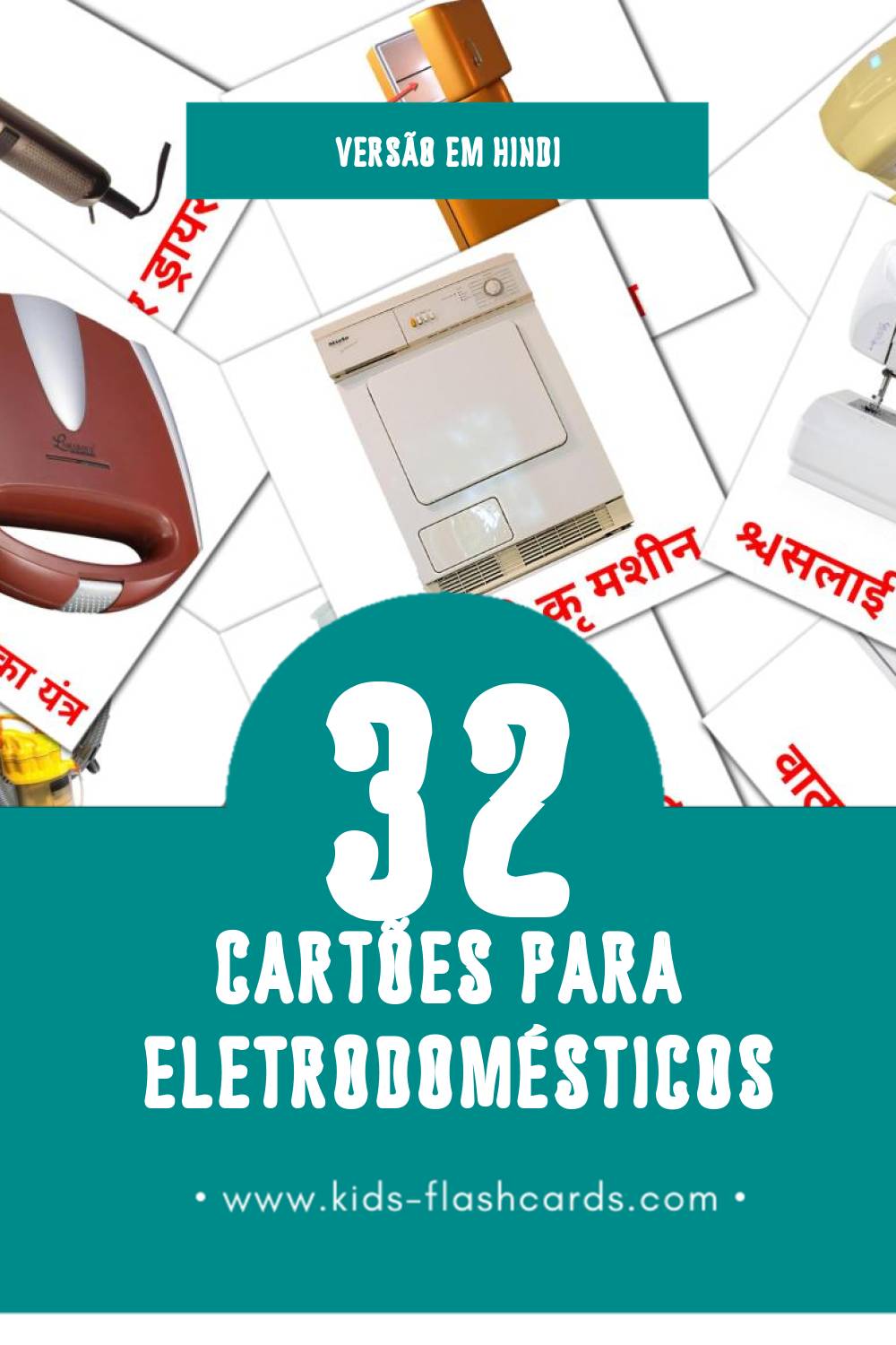 Flashcards de घरेलू उपकरण Visuais para Toddlers (32 cartões em Hindi)