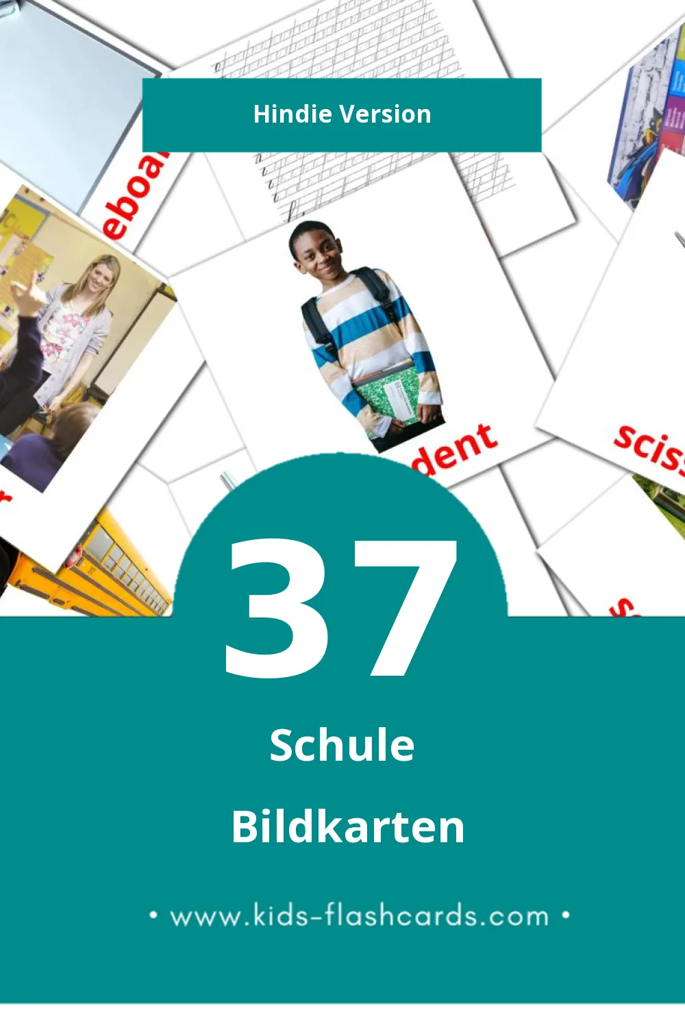 Visual School Flashcards für Kleinkinder (37 Karten in Hindi)