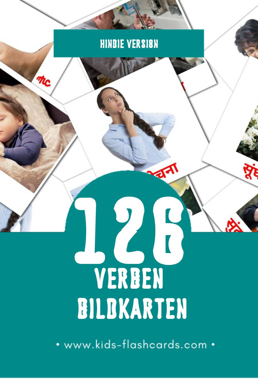 Visual क्रियाएं Flashcards für Kleinkinder (126 Karten in Hindi)