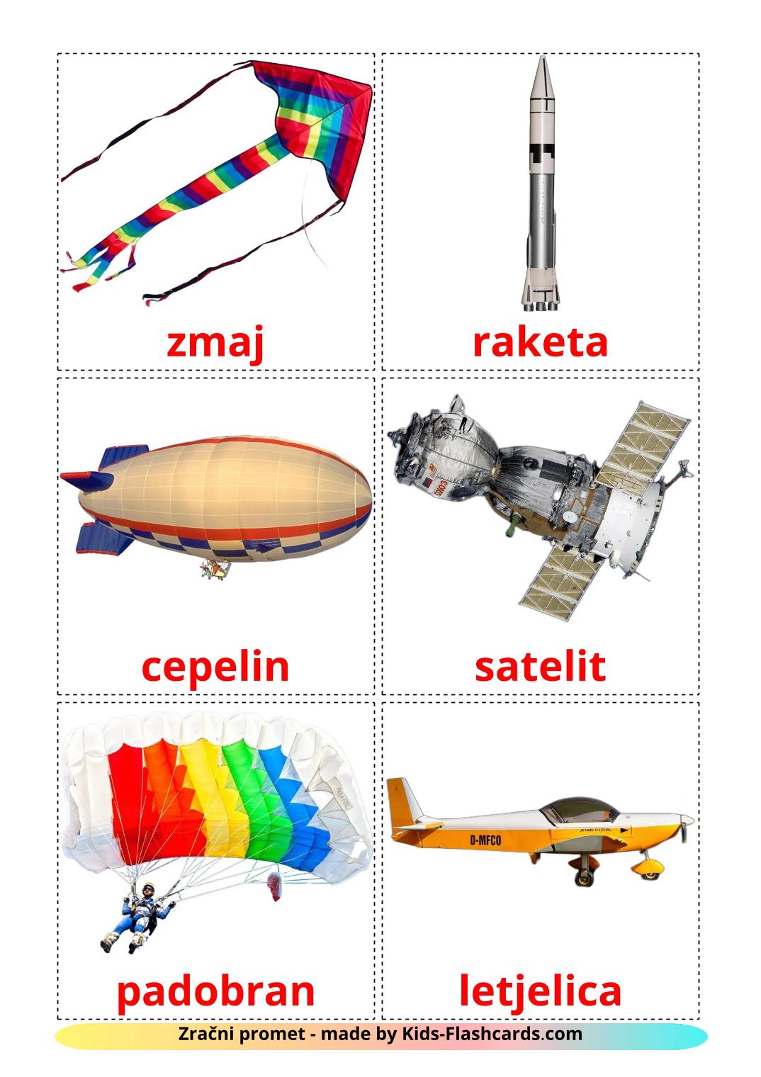 Véhicules Aériens - 14 Flashcards croate imprimables gratuitement