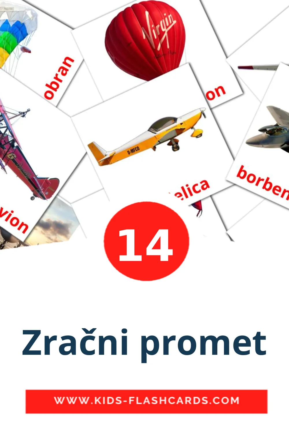 14 cartes illustrées de Zračni promet pour la maternelle en croate