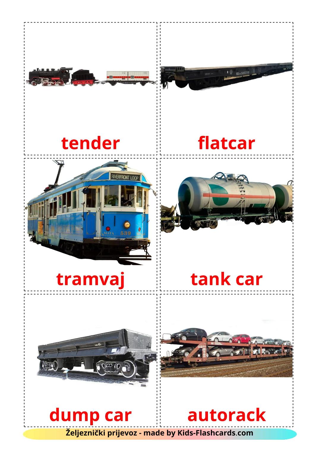 Véhicules Ferroviaire - 19 Flashcards croate imprimables gratuitement