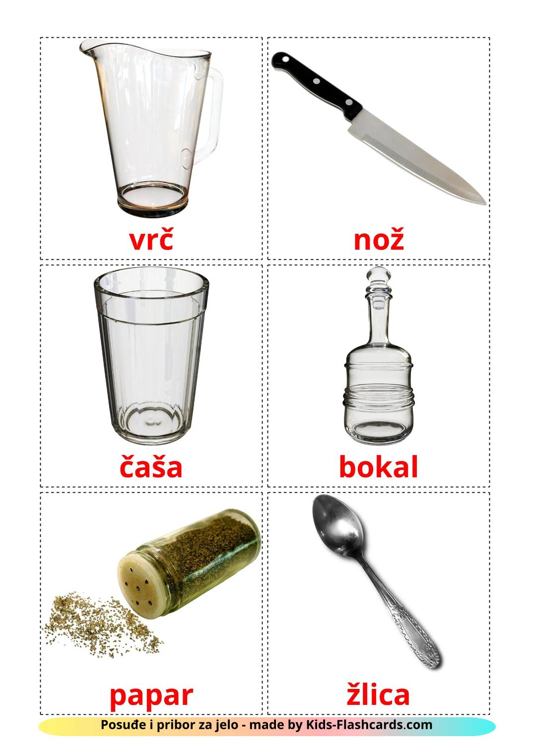 Crockery and cutlery - 26 Free Printable croatian Flashcards 