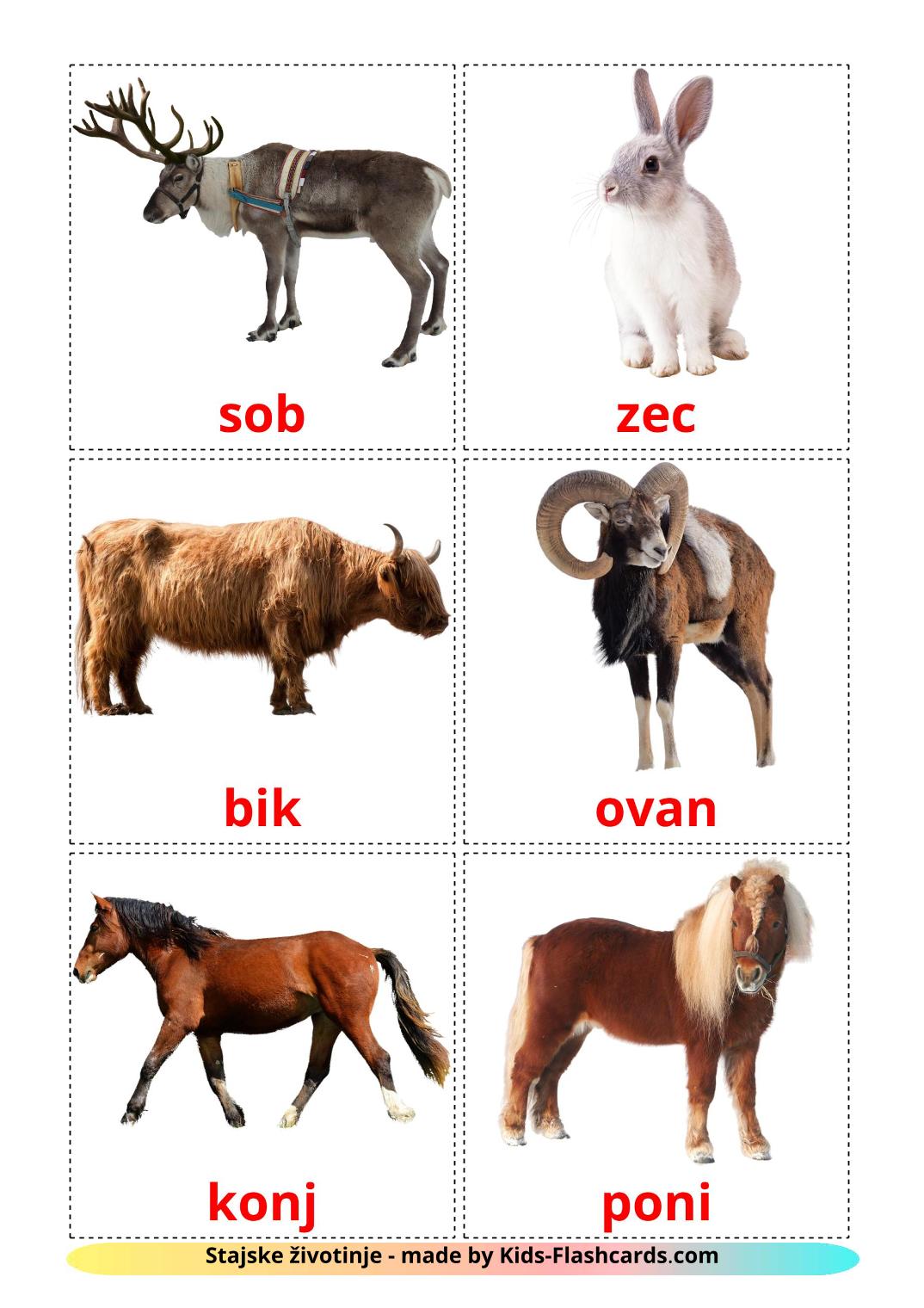 Farm animals - 15 Free Printable croatian Flashcards 