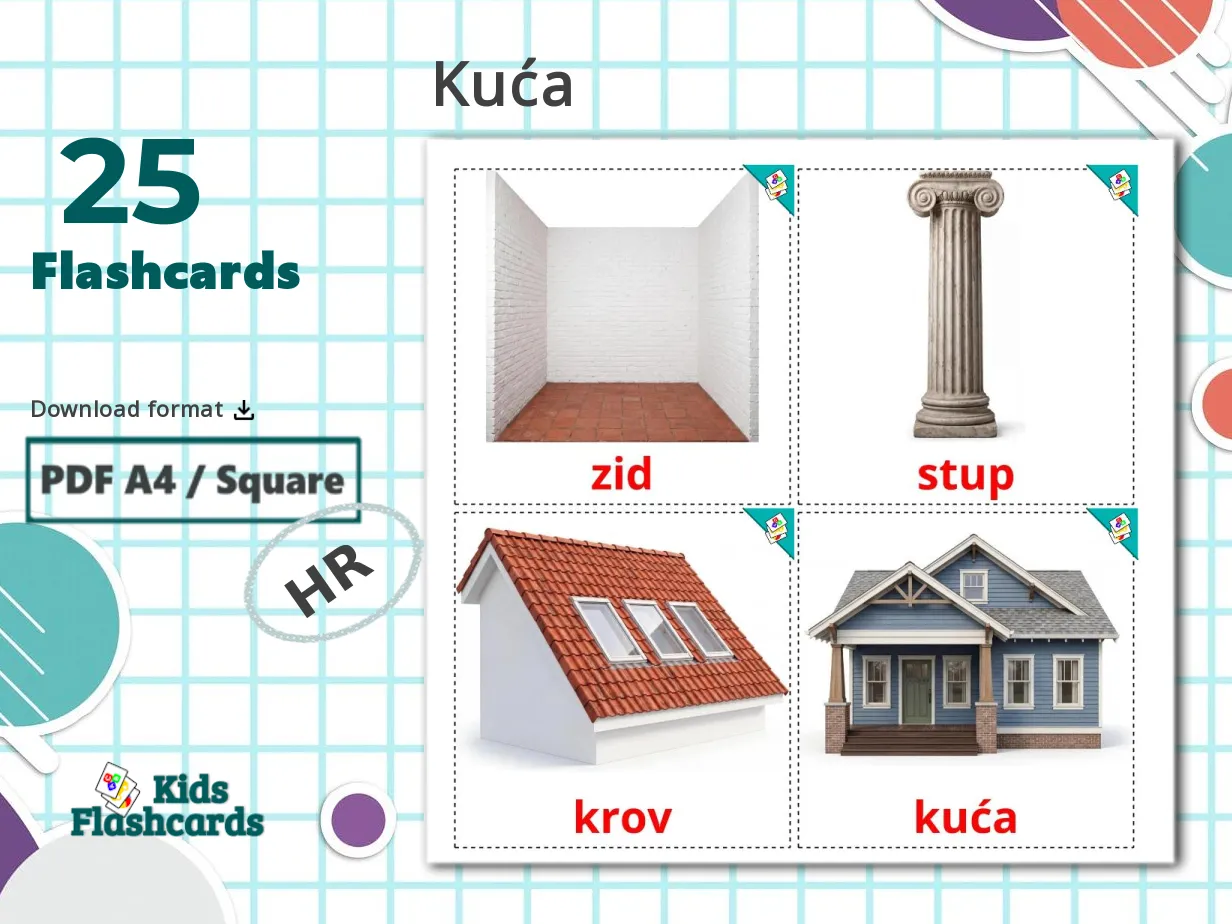 25 Printable House Flashcards in Croatian (Free PDF)