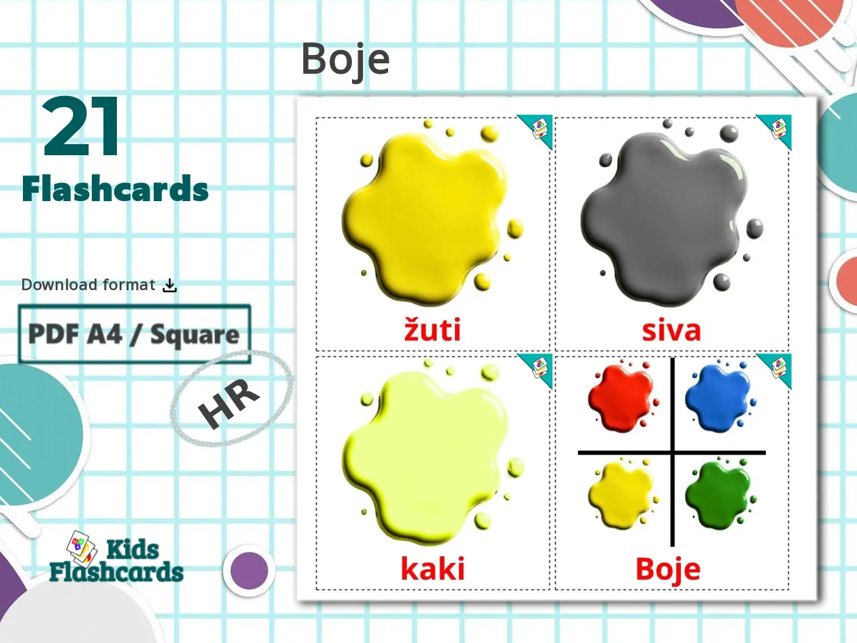 21 Printable Colors Flashcards in Croatian (Free PDF)