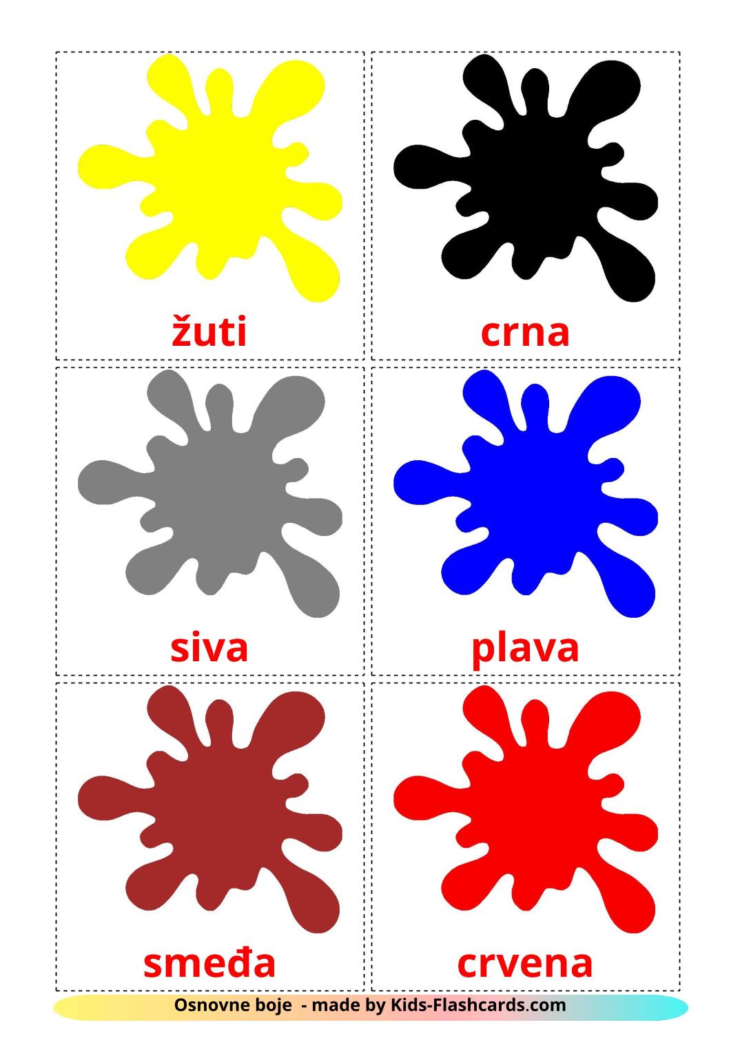 Base colors - 12 Free Printable croatian Flashcards 