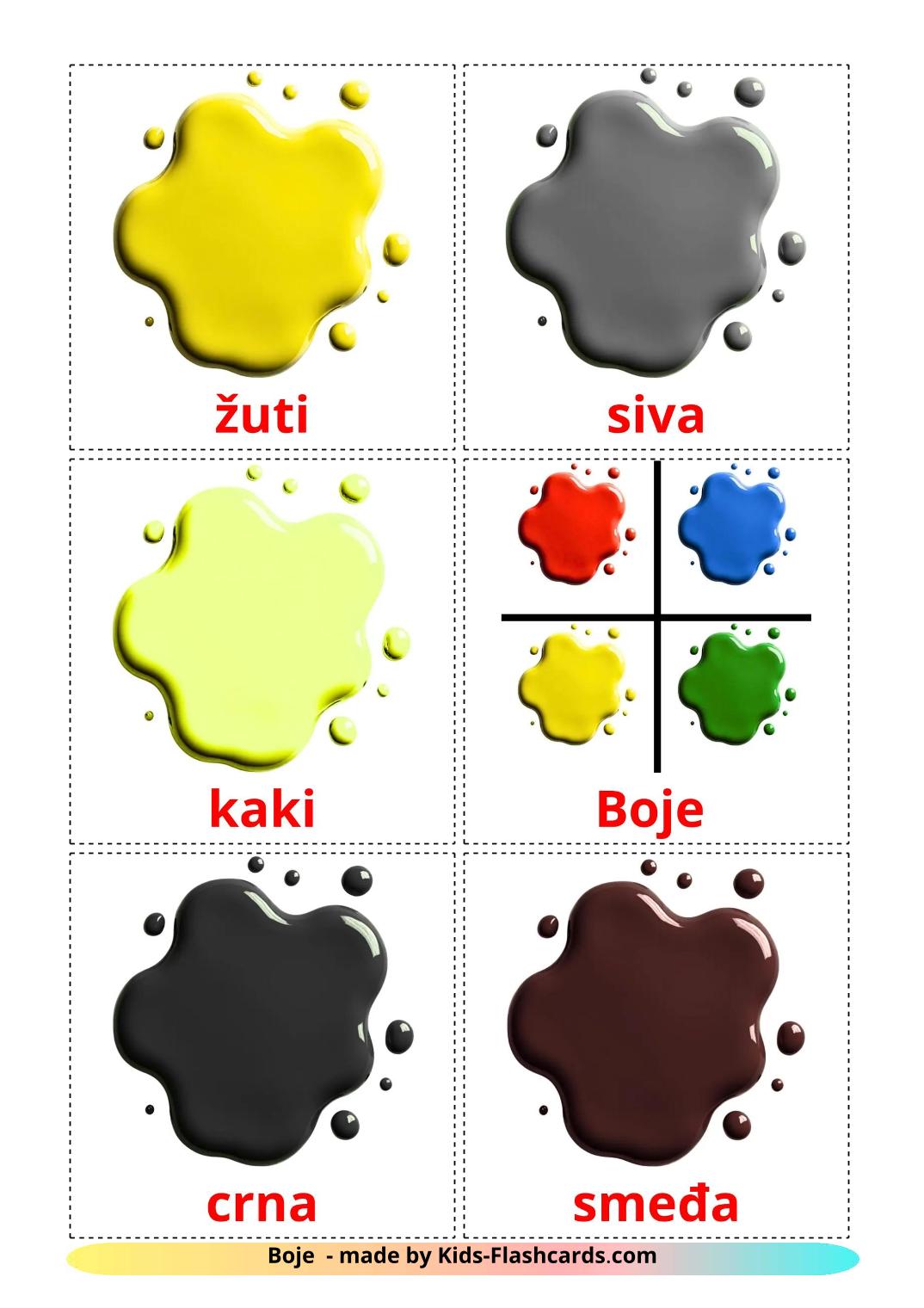 Couleurs - 21 Flashcards croate imprimables gratuitement