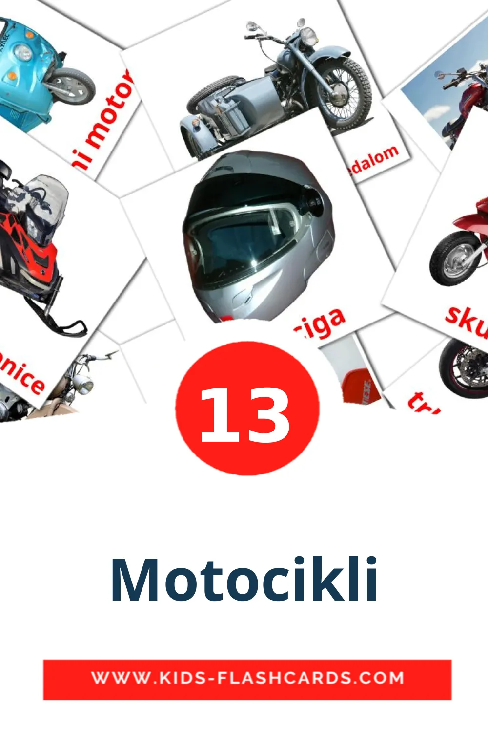 13 cartes illustrées de Motocikli pour la maternelle en croate