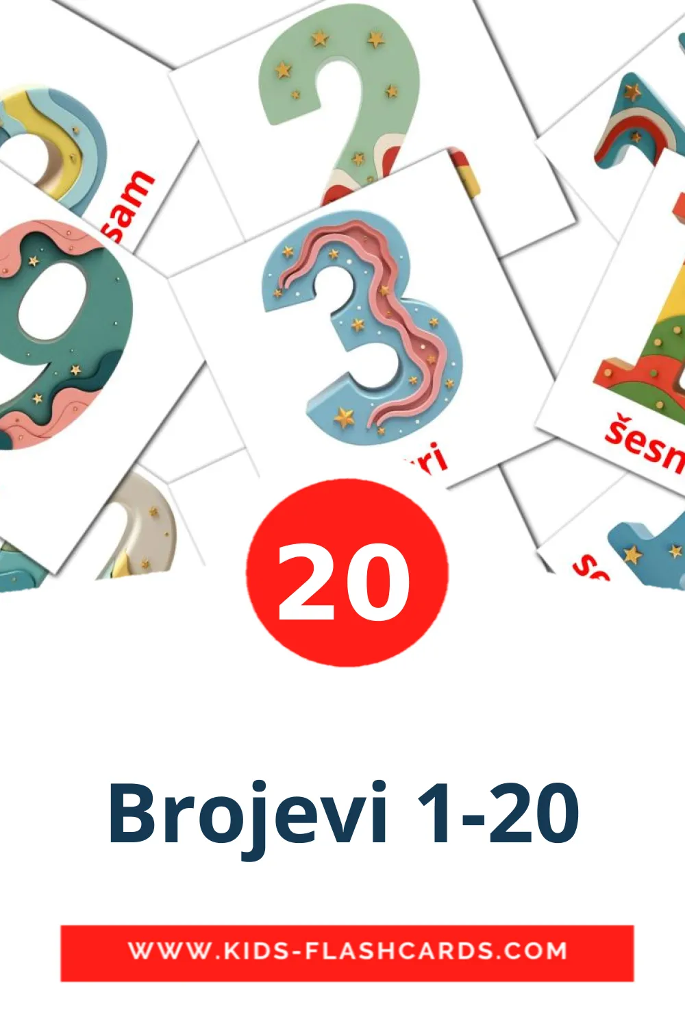 20 Brojevi 1-20 Picture Cards for Kindergarden in croatian