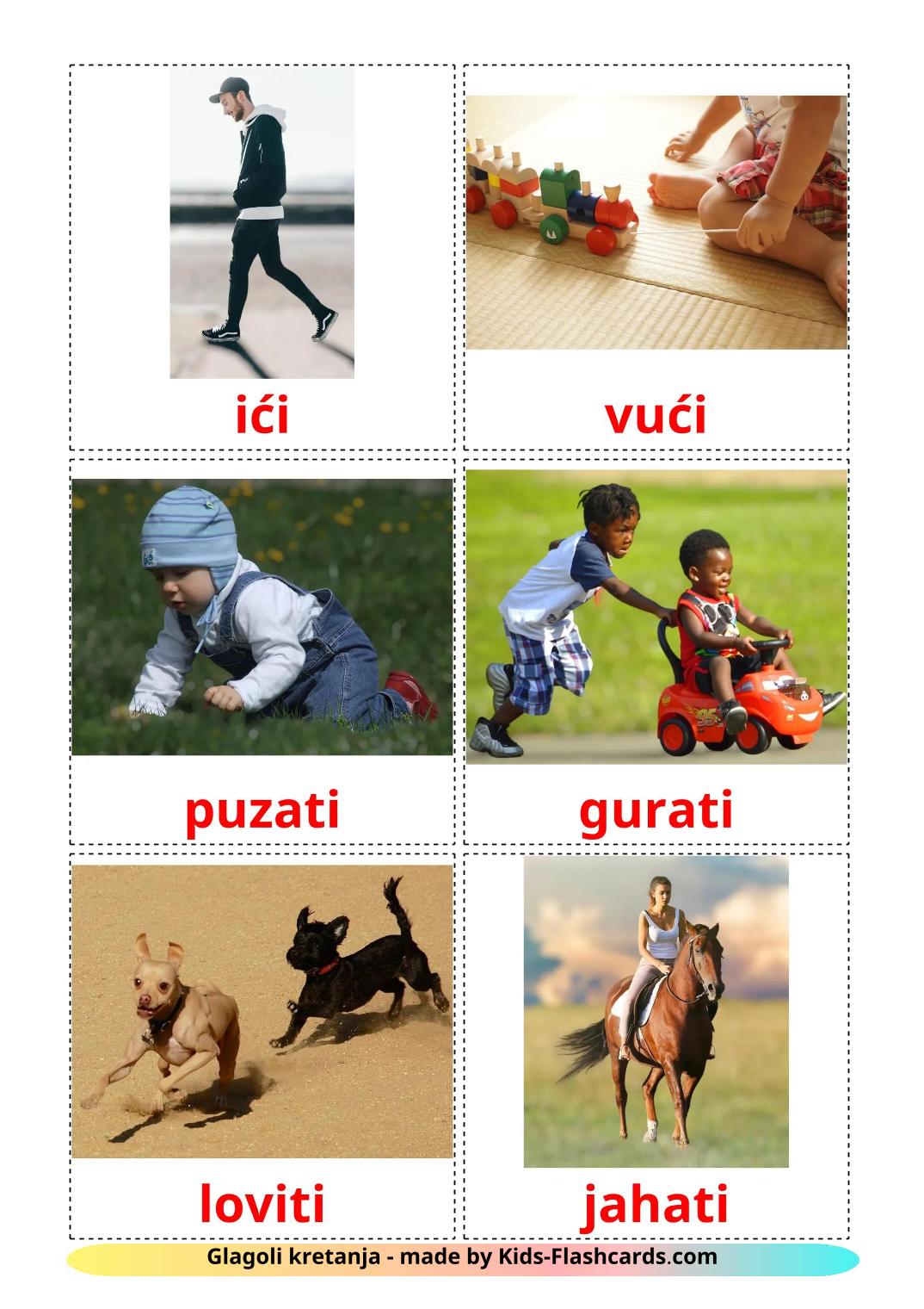 Verbi di movimento - 20 flashcards croato stampabili gratuitamente