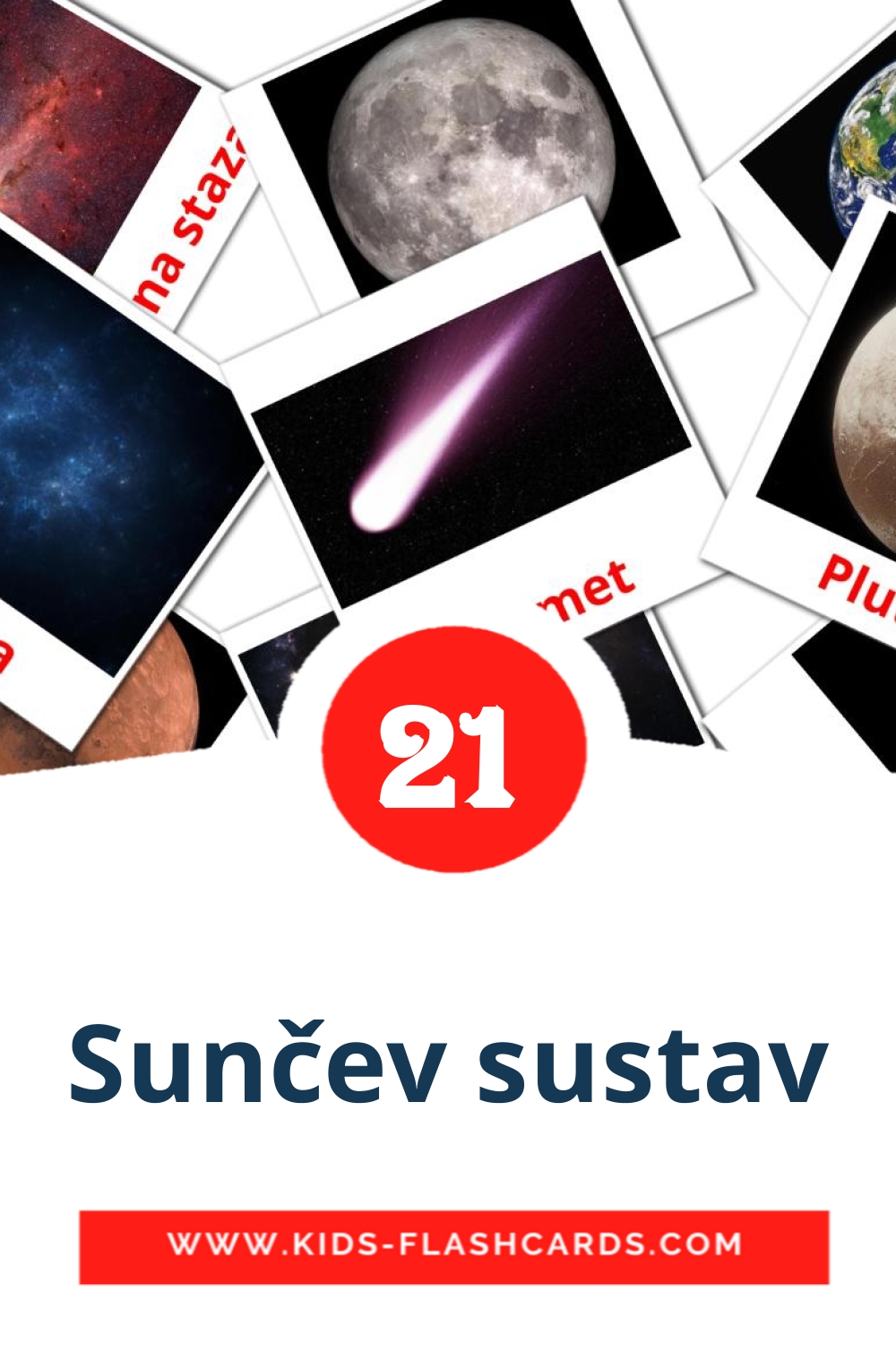 21 cartes illustrées de Sunčev sustav pour la maternelle en croate