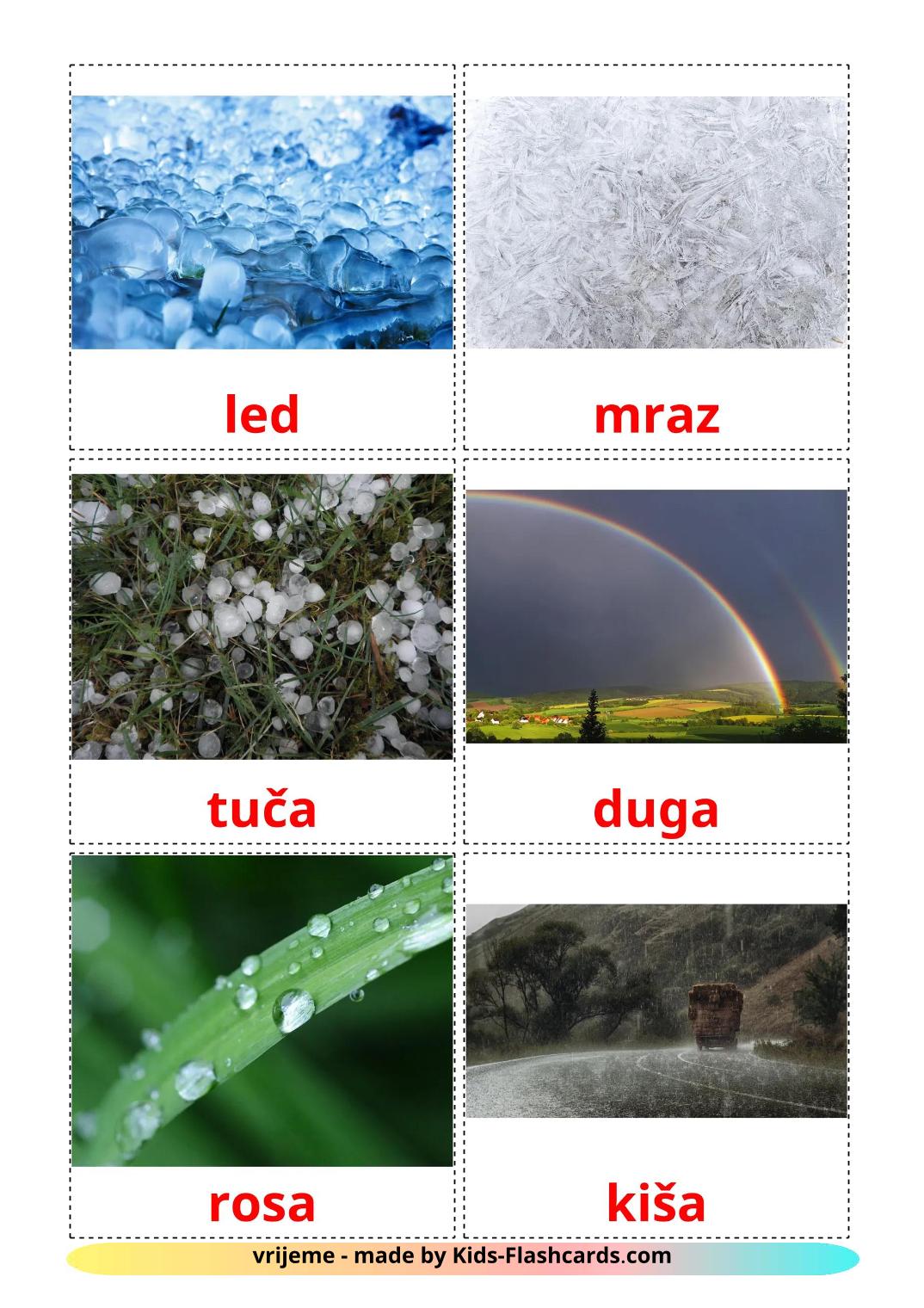 Weather - 32 Free Printable croatian Flashcards 